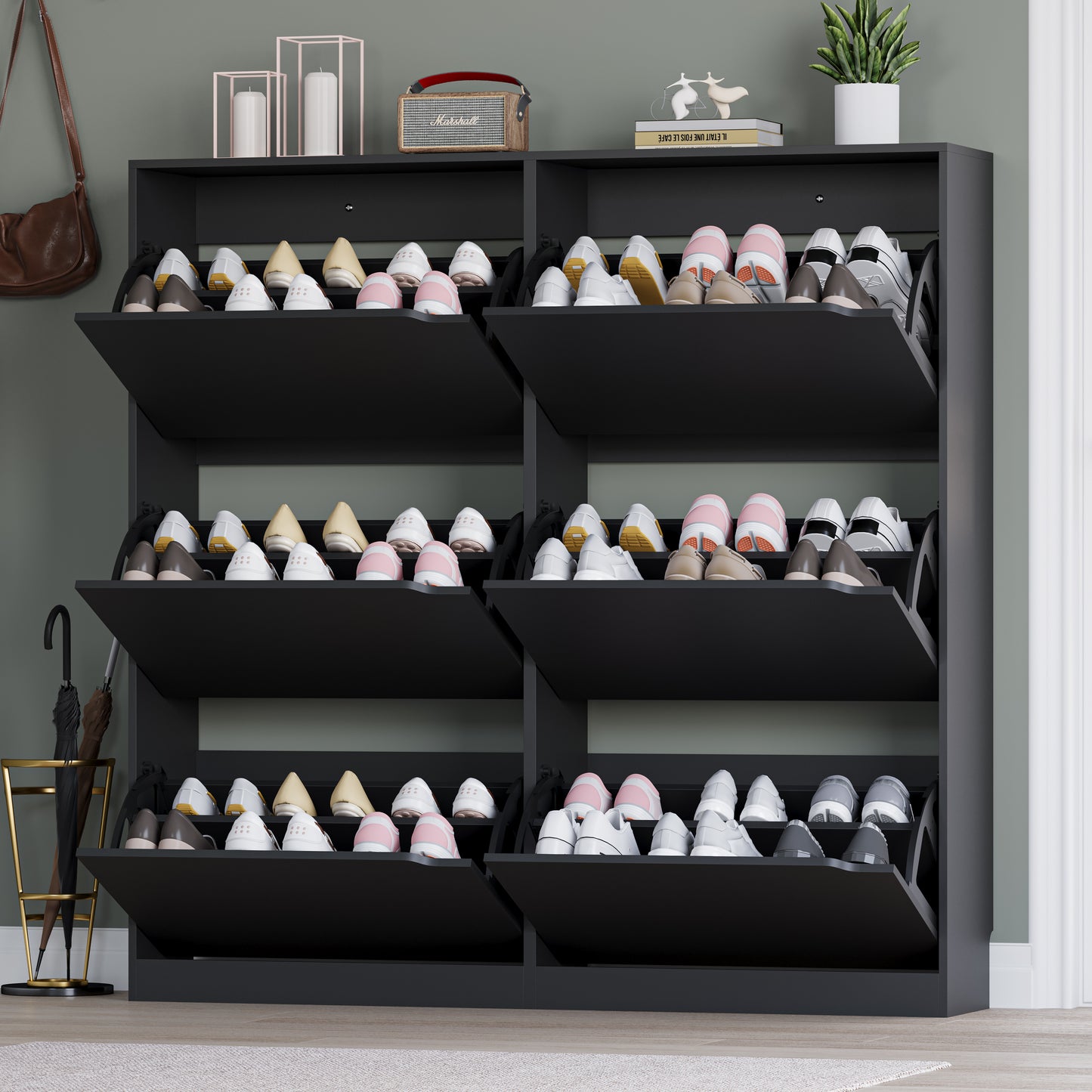 BORNOON Shoe Cabinet with 6 Flip Drawers, Slim Narrow Shoe Storage Cabinet, Freestanding Shoe Organizer for Entryway, Hallway, Foyer