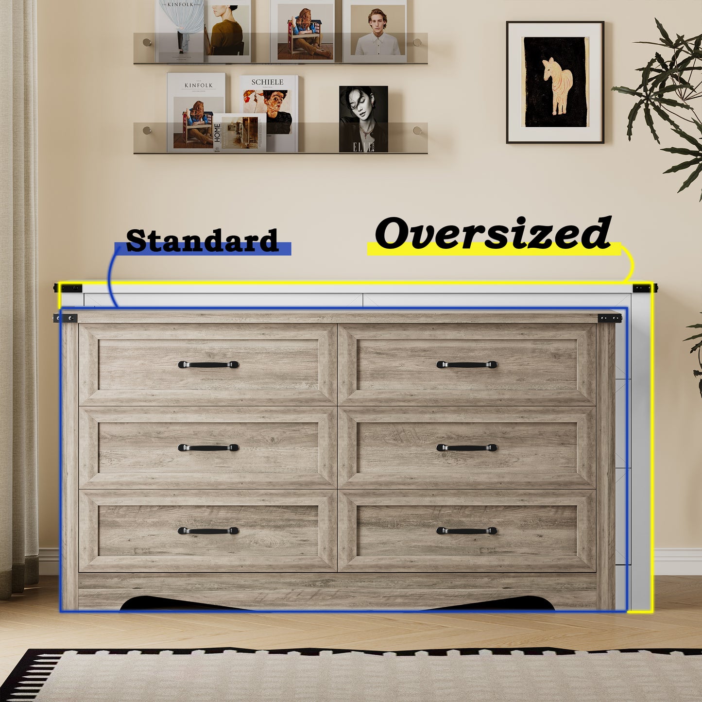 BORNOON 6-Drawer Dresser for Bedroom, Modern Wooden Chest of Drawers with Metal Handles, Anti-Tipping Design, Sturdy and Stable Storage Organizer for Living Room, Entryway, Home Office