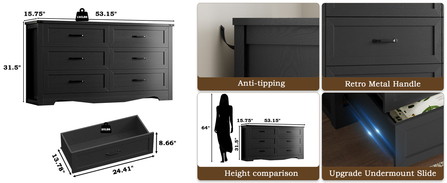 BORNOON 9-Drawer Dresser for Bedroom, Modern Wooden Chest of Drawers with Metal Handles, Anti-Tipping Design, Sturdy and Stable Storage Organizer for Living Room, Entryway, Home Office