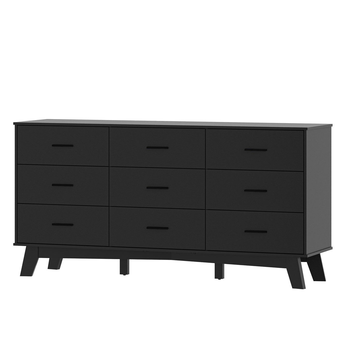 BORNOON Dresser for Bedroom with 9-Drawer, 59" Wide Modern Chest of Drawers with Metal Handles, X-Shape Base & Adjustable Center Leg, Anti-Tip Closet Organizers and Storage