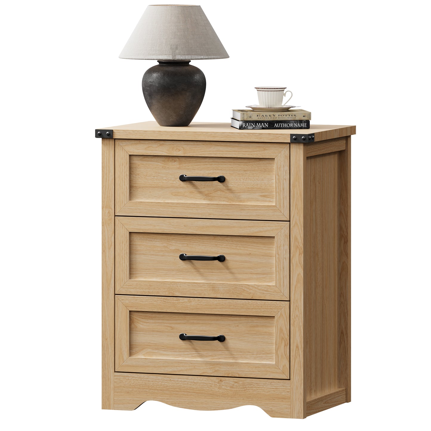 BORNOON 3-Drawer Dresser for Bedroom, Small Wooden Chest of Drawers with Metal Handles, Narrow Storage Cabinet with Anti-Tipping Design, Sturdy Dresser Organizer for Closet, Living Room, Entryway