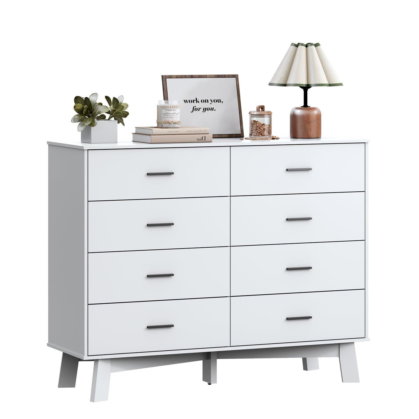 BORNOON Dresser for Bedroom with 8-Drawer, 37" Tall Modern Chest of Drawers with Metal Handles, X-Shape Base & Adjustable Center Leg, Anti-Tip Closet Organizers and Storage