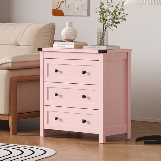BORNOON 3-Drawer Night Stand, Modern Bedside Table Dresser with Metal Handles, Sturdy Wooden End Side Table Storage Cabinet with Anti-Tipping Design for Bedroom