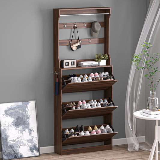 BORNOON Shoe Cabinet with 3 Flip Drawers & Coat Rack, Narrow Hidden Shoe Storage Cabinet, 2-in-1 Hall Tree Slim Freestanding Shoe Rack Organizer for Entryway, Hallway, and Living Room