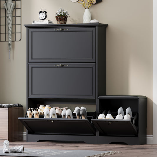 BORNOON Shoe Cabinet for Entryway, Slim Shoe Storage Cabinet with Adjustable Shelves, Wooden Rack and Organizer for Small Spaces, Closet, Foyer, Hallway