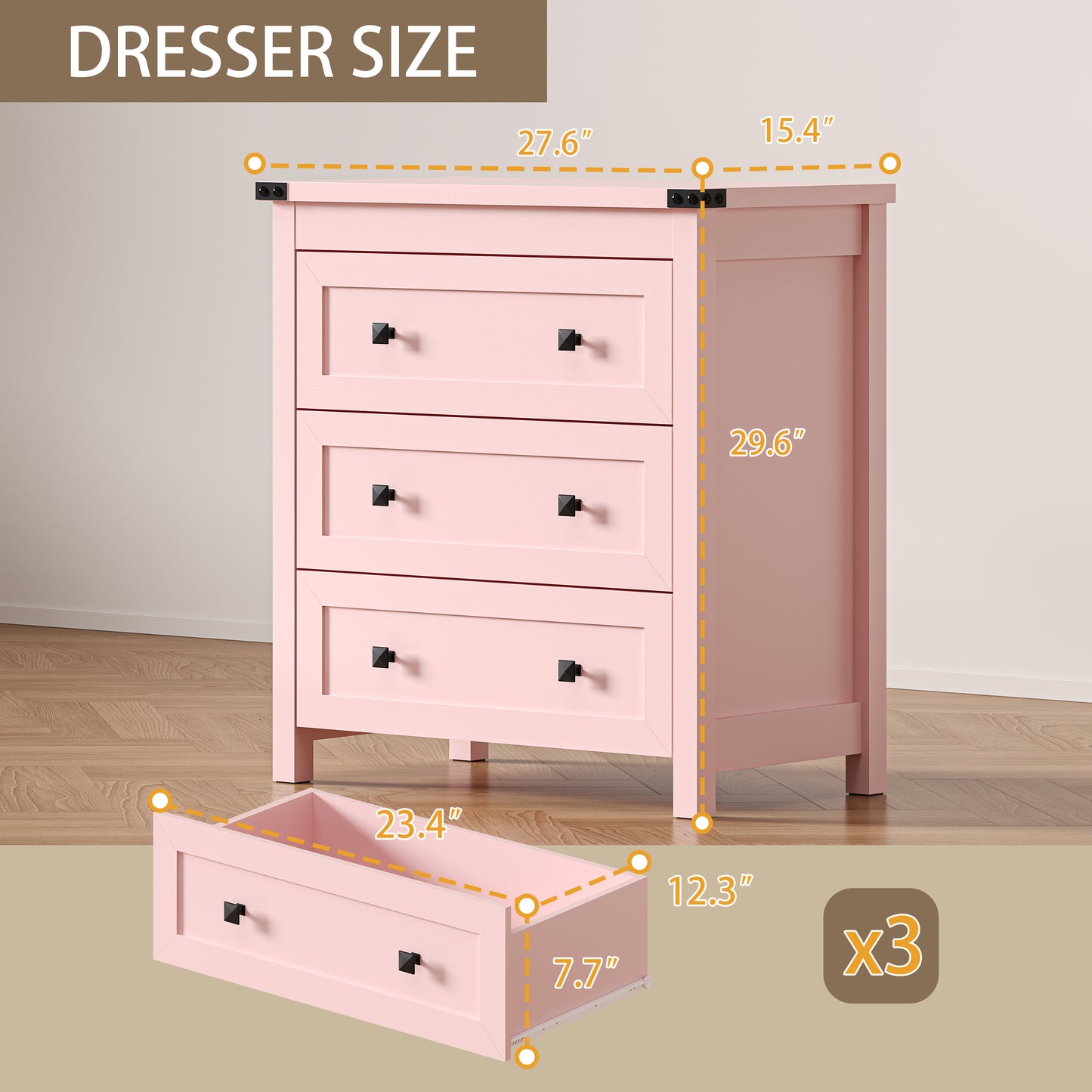BORNOON 3-Drawer Night Stand, Modern Bedside Table Dresser with Metal Handles, Sturdy Wooden End Side Table Storage Cabinet with Anti-Tipping Design for Bedroom