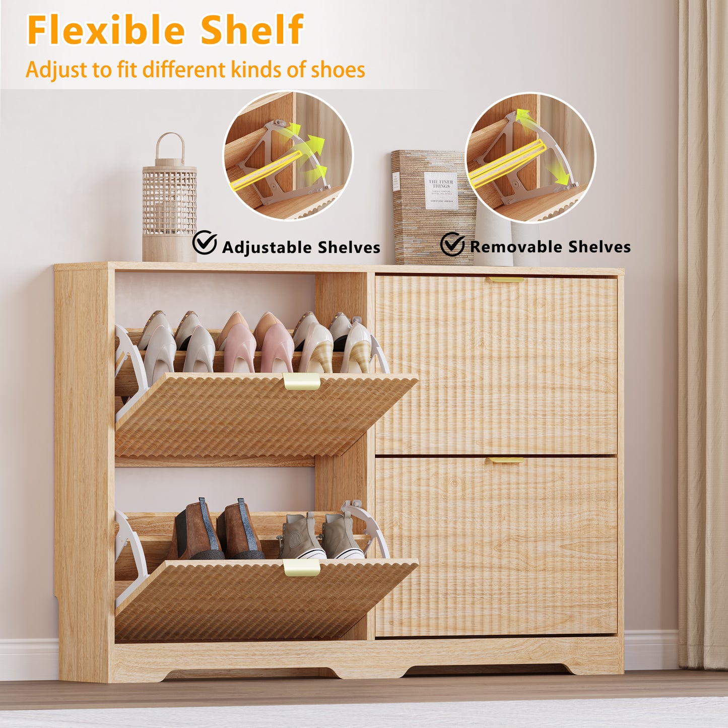 BORNOON Large Shoe Cabinet for Entryway, Shoe Rack Cabinet with 4 Flip Drawer and Adjustable Shelves for Small Apartment, Foyer