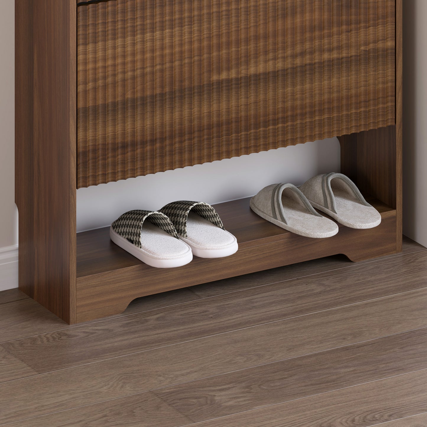 BORNOON Shoe Cabinet with 2 Flip Drawers, Fluted Shoe Storage Cabinet with Adjustable Shelves, Freestanding Rack and Organizer for Entryway, Hallway