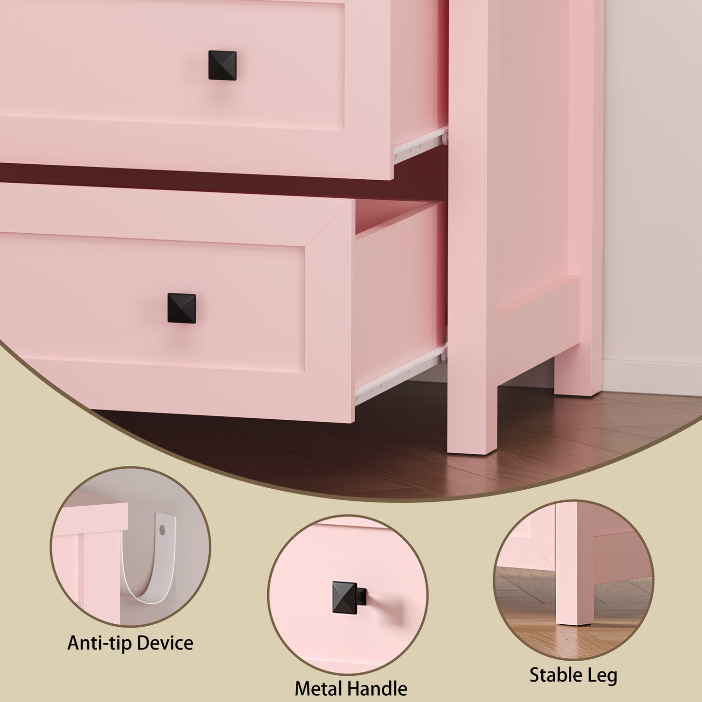 BORNOON 3-Drawer Night Stand, Modern Bedside Table Dresser with Metal Handles, Sturdy Wooden End Side Table Storage Cabinet with Anti-Tipping Design for Bedroom