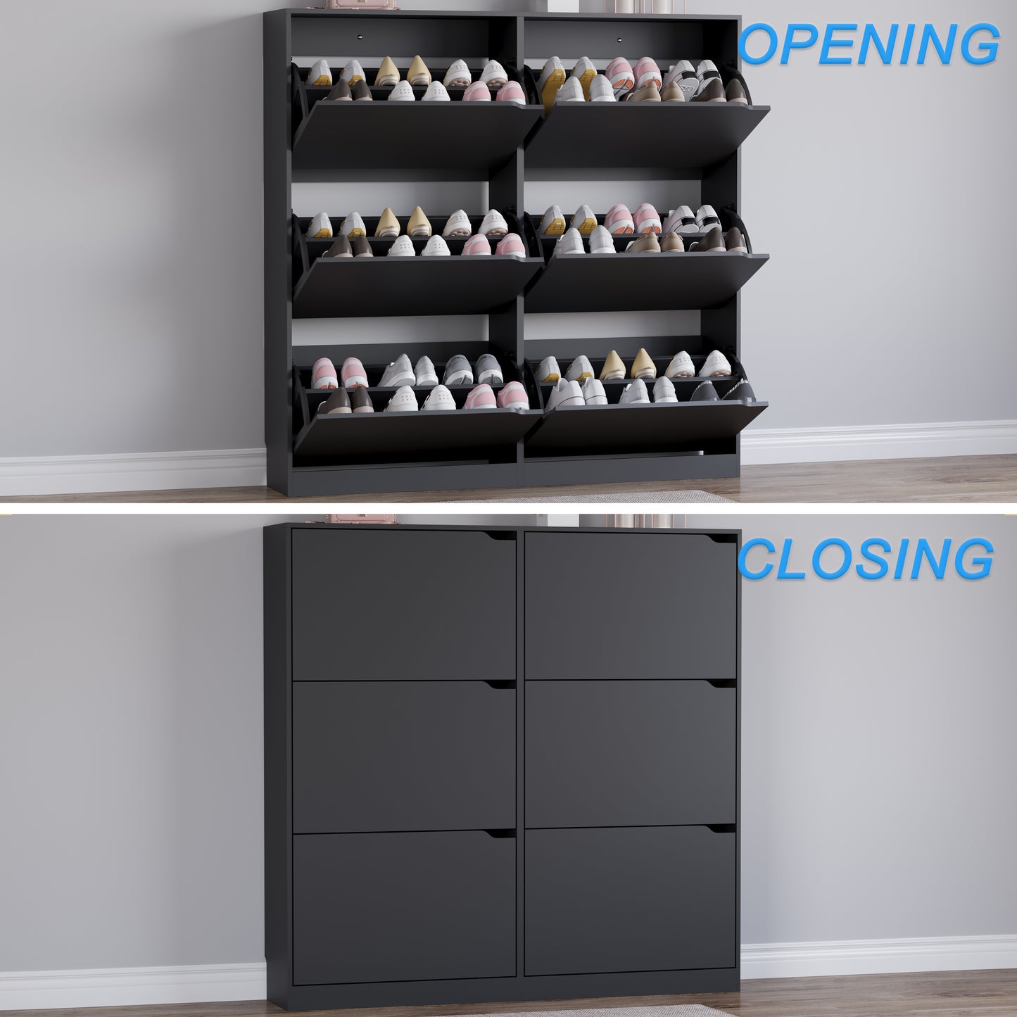 BORNOON Shoe Cabinet with 6 Flip Drawers, Slim Narrow Shoe Storage Cabinet, Freestanding Shoe Organizer for Entryway, Hallway, Foyer