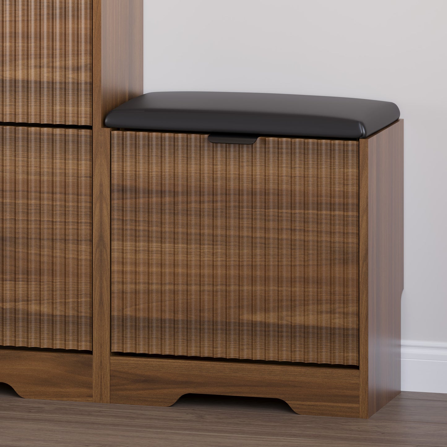 BORNOON Slim Shoe Cabinet with Bench for Entryway, Hidden Storage and Adjustable Shelves, Free Standing Wooden Shoes Organizer for Hallway, Foyer