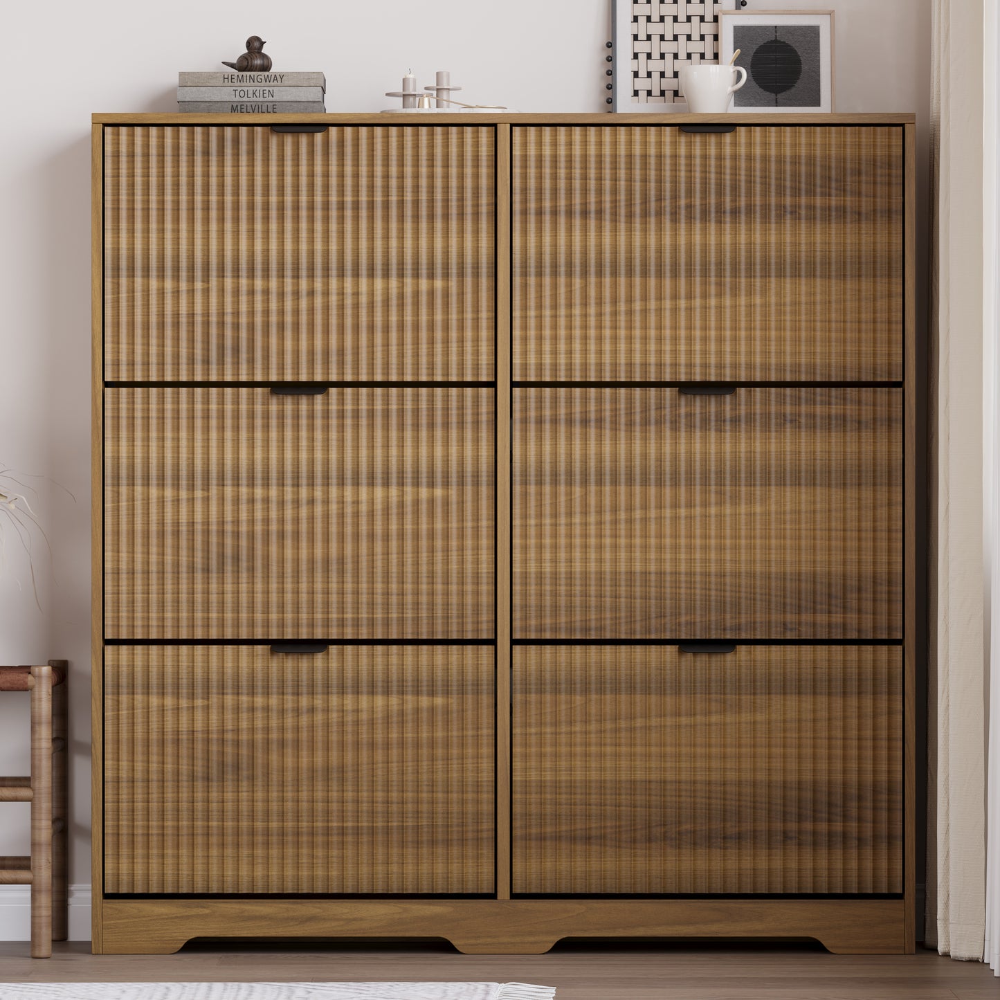 BORNOON Large Shoe Cabinet for Entryway, Tall Narrow Shoe Storage Cabinet with 6 Flip Drawers and Adjustable Shelves, Shoe Rack Cabinet Organizer for Hallway, Foyer, Small Apartment