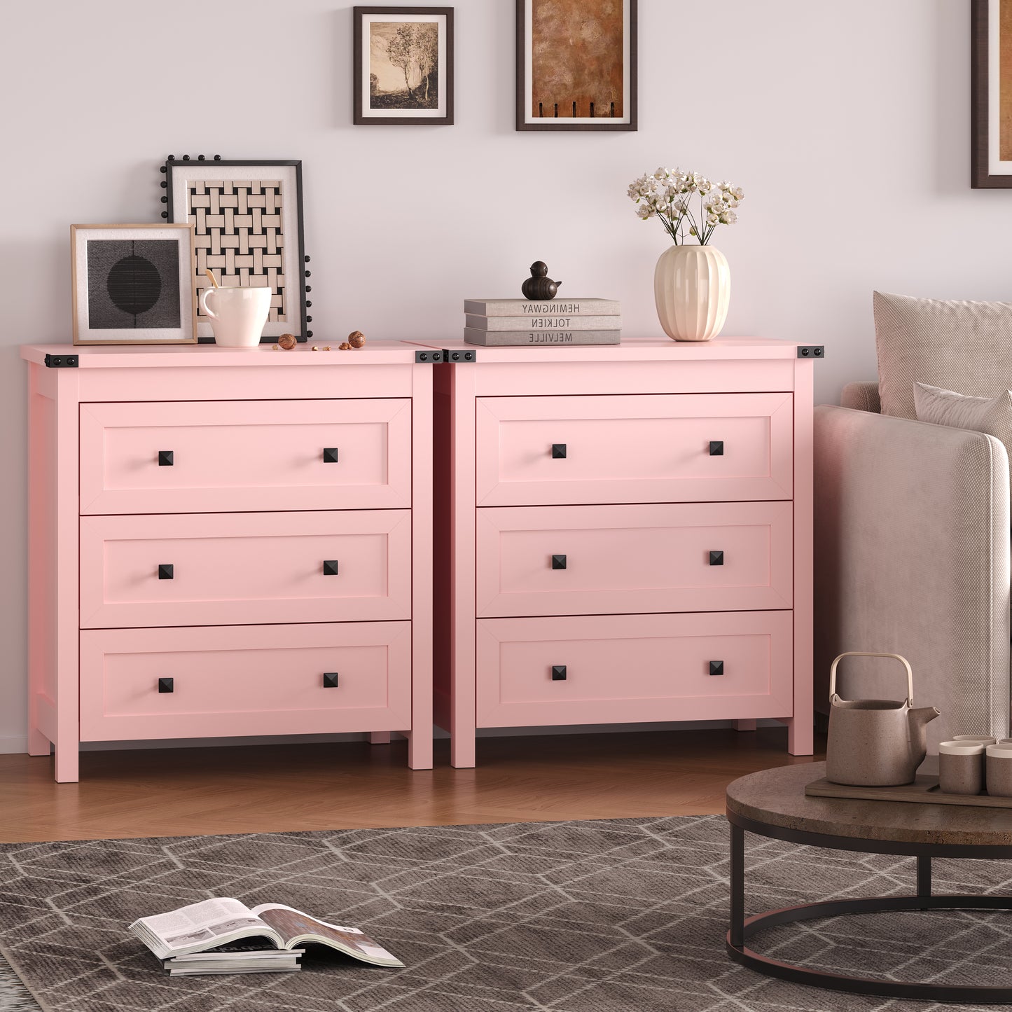 BORNOON 3-Drawer Night Stand, Modern Bedside Table Dresser with Metal Handles, Sturdy Wooden End Side Table Storage Cabinet with Anti-Tipping Design for Bedroom