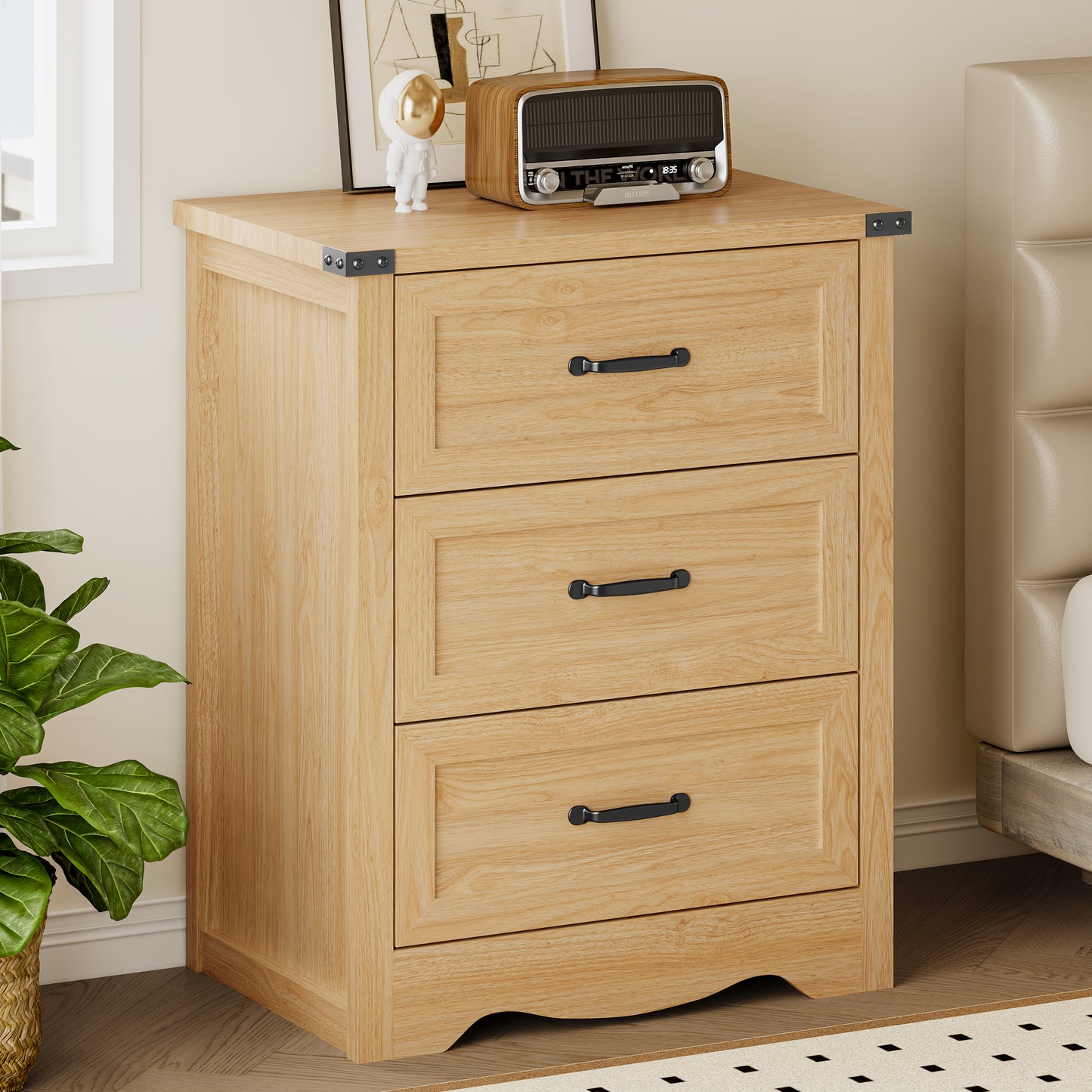 BORNOON 3-Drawer Dresser for Bedroom, Small Wooden Chest of Drawers with Metal Handles, Narrow Storage Cabinet with Anti-Tipping Design, Sturdy Dresser Organizer for Closet, Living Room, Entryway