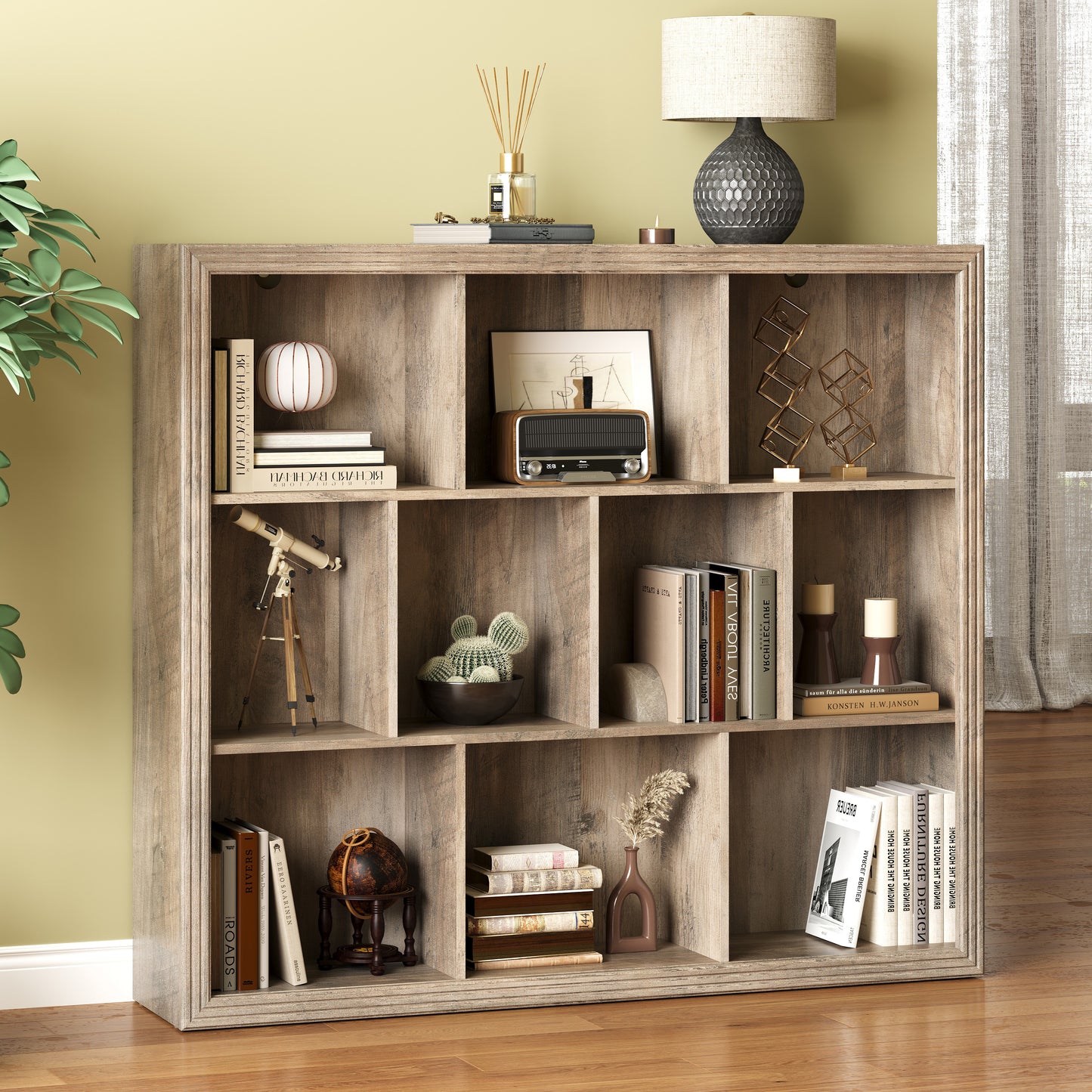 BORNOON Book Shelf with 10-Cube, 43” Wide Bookshelf with Anti-Tip Device, 38” Tall Open Bookcase, Modern Display Organizer Book Case for Home Office, Entryway, Living Room, Bedroom, Study Room