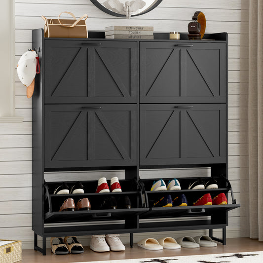 BORNOON Shoe Cabinet with 6 Flip Drawers Narrow Shoe Storage Cabinet Organizer Wooden Freestanding Shoe Rack Hidden Slim Shoes Storage Cabinet for Entryway, Hallway, Living Room, Bedroom