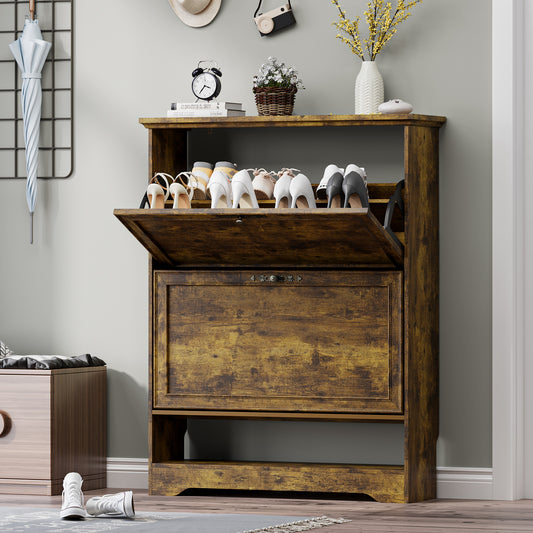 BORNOON Shoe Cabinet for Entryway, Slim Shoe Storage Cabinet with Adjustable Shelves, Wooden Rack and Organizer for Small Spaces, Closet, Foyer, Hallway