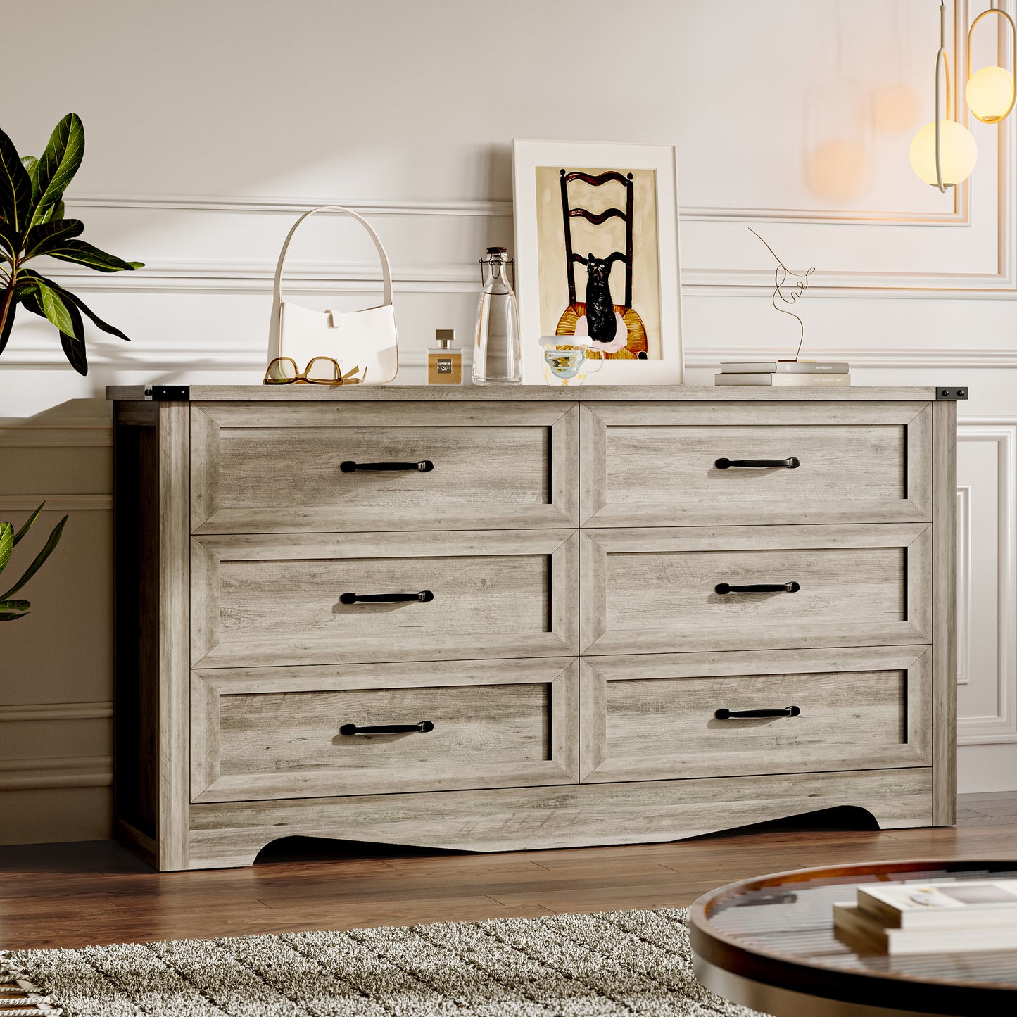 BORNOON 6-Drawer Dresser for Bedroom, Modern Wooden Chest of Drawers with Metal Handles, Anti-Tipping Design, Sturdy and Stable Storage Organizer for Living Room, Entryway, Home Office