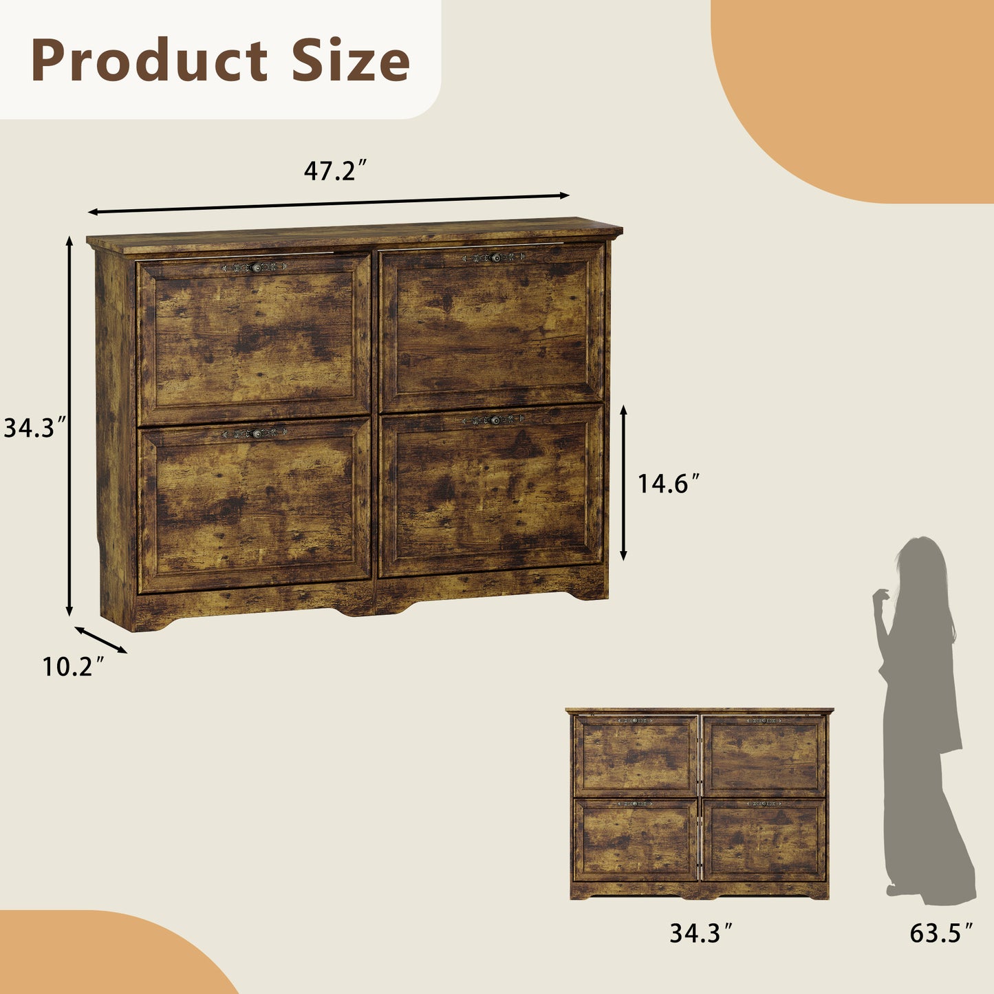 BORNOON Large Shoe Cabinet for Entryway, 4 Flip Drawer Organizer with Adjustable Shelves, Wooden Slim Shoe Storage Cabinet and Rack for Closet, Hallway, Foyer