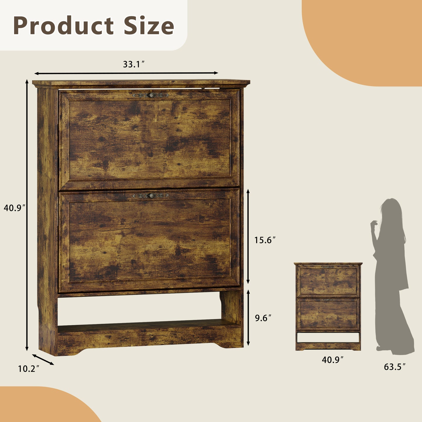 BORNOON Shoe Cabinet for Entryway, Slim Shoe Storage Cabinet with Adjustable Shelves, Wooden Rack and Organizer for Small Spaces, Closet, Foyer, Hallway