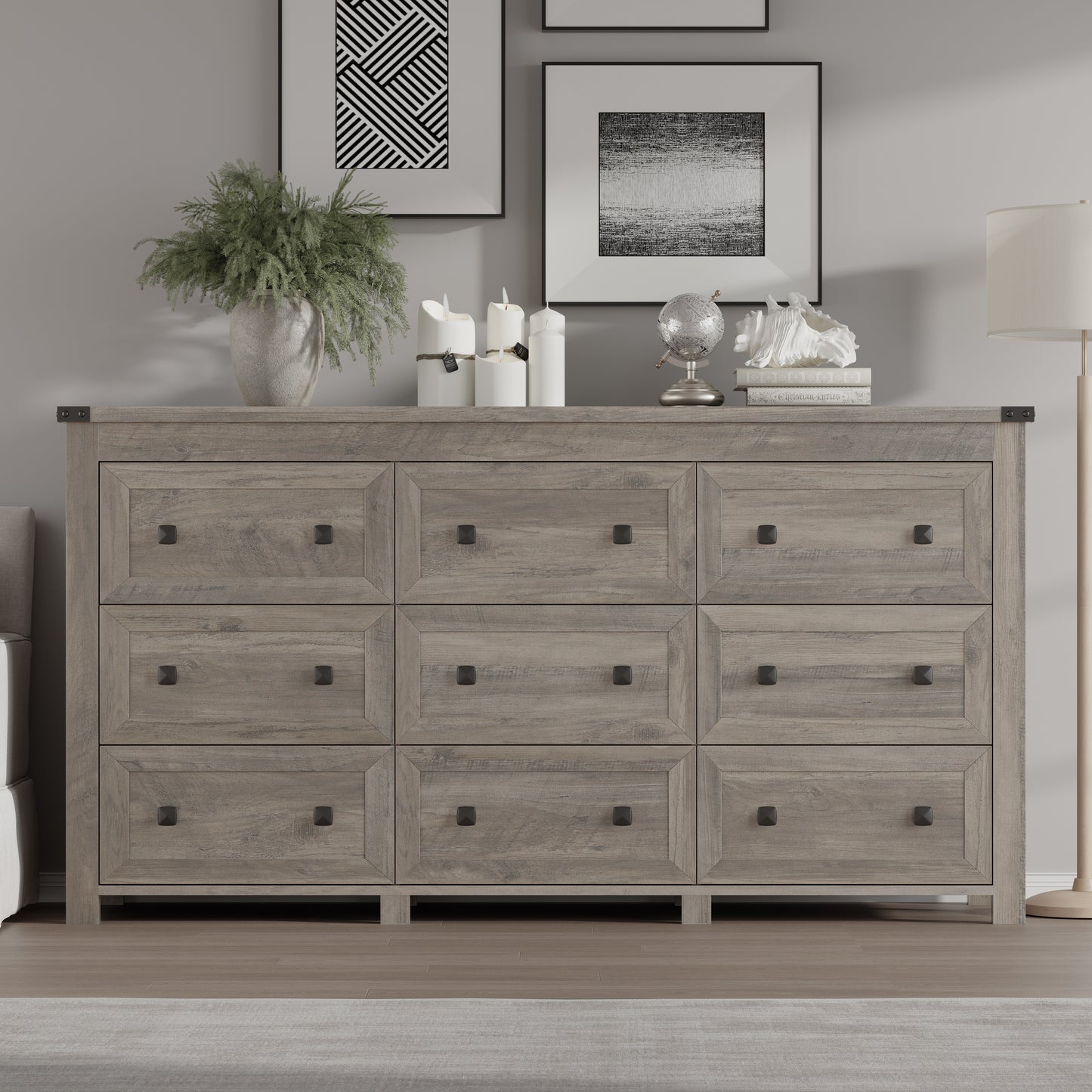 BORNOON 9-Drawer Dresser, Modern Wooden Storage Chest of Drawers, Dresser TV Stand, Wood Drawer Organizer with Metal Handles for Bedroom, Living Room, Hallway