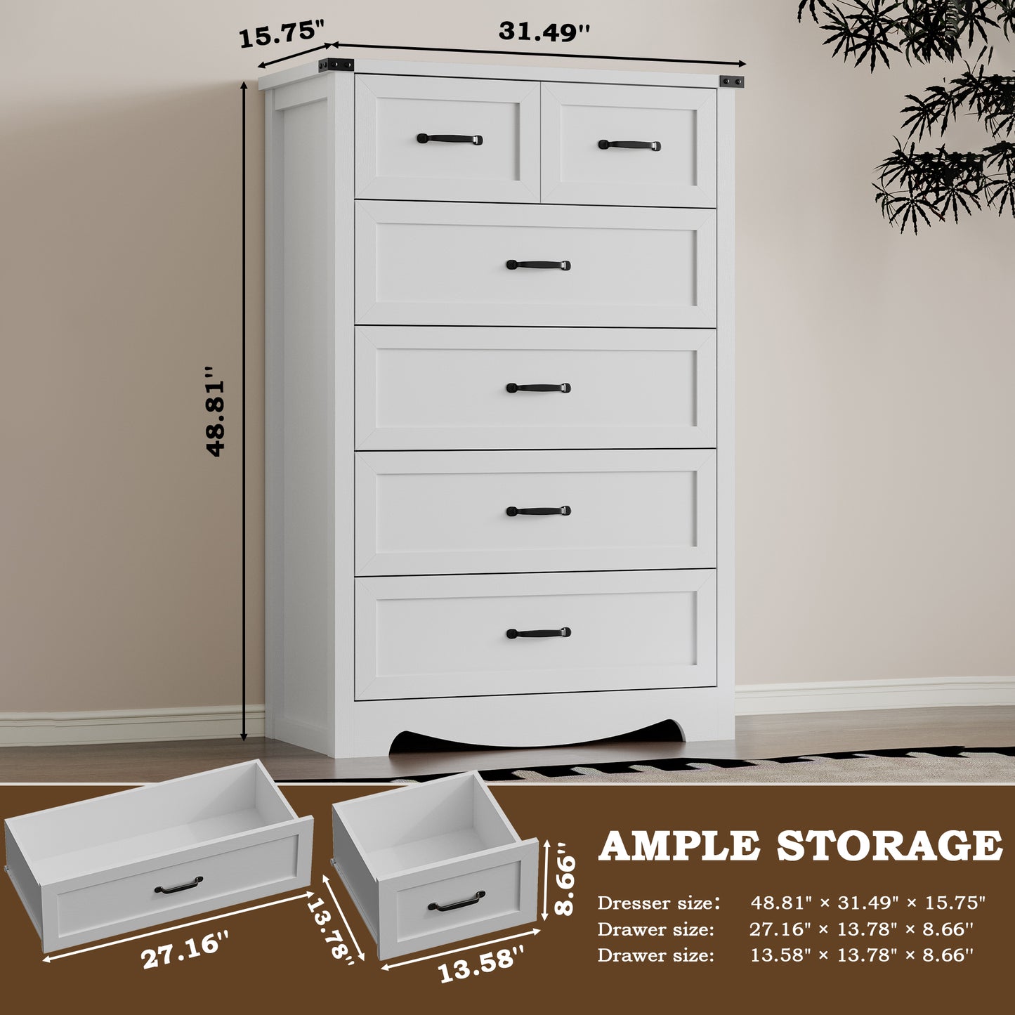 BORNOON Night Stand with 3 Drawers, Wave Base Bedside Table Dresser with Metal Handles, Sturdy Wooden End Side Table Storage Cabinet with Anti-Tipping Design for Bedroom