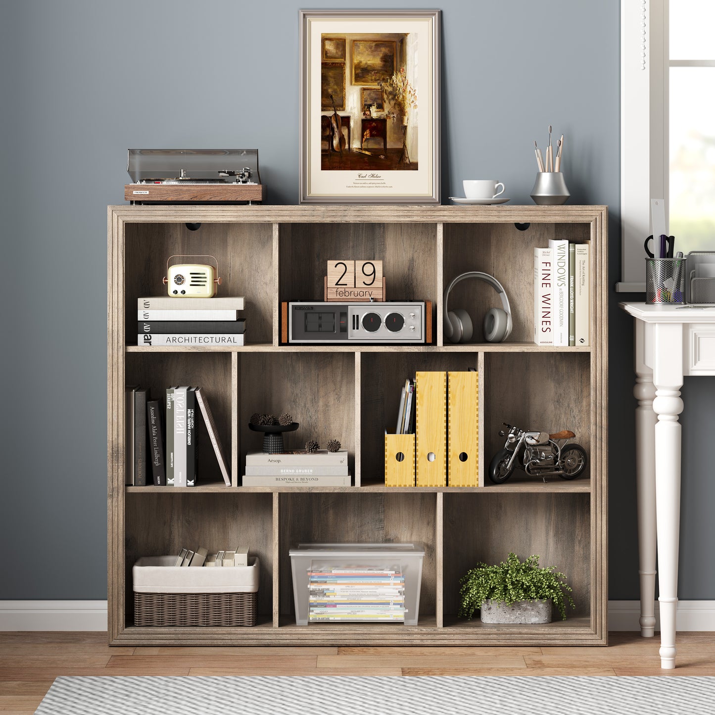 BORNOON Book Shelf with 10-Cube, 43” Wide Bookshelf with Anti-Tip Device, 38” Tall Open Bookcase, Modern Display Organizer Book Case for Home Office, Entryway, Living Room, Bedroom, Study Room