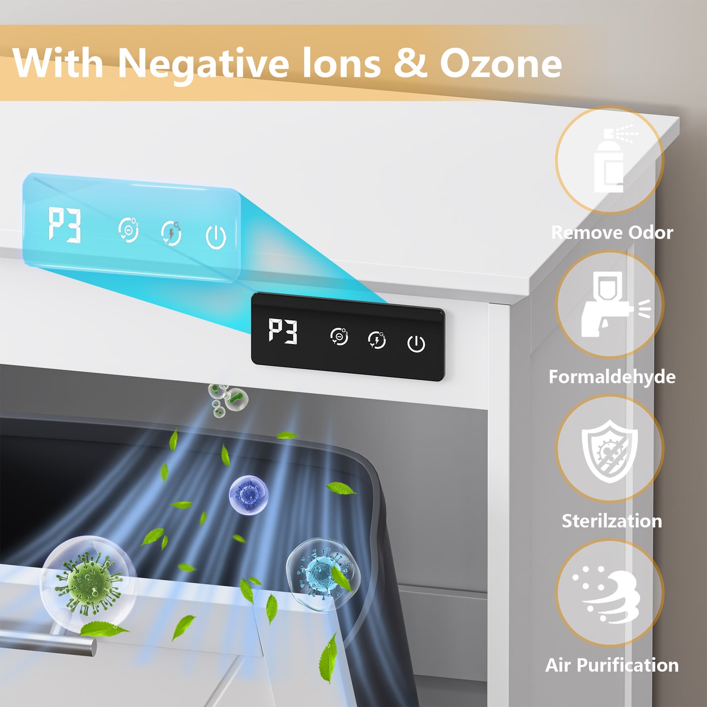 BORNOON Tilt Out Trash Can Cabinet, Hidden Trash Can Cabinet with Odor Control, Negative Ion & Ozone, Wooden Laundry Hamper Cabinet, Single Trash Cabinet for Kitchen, Bathroom, Laundry Room, White