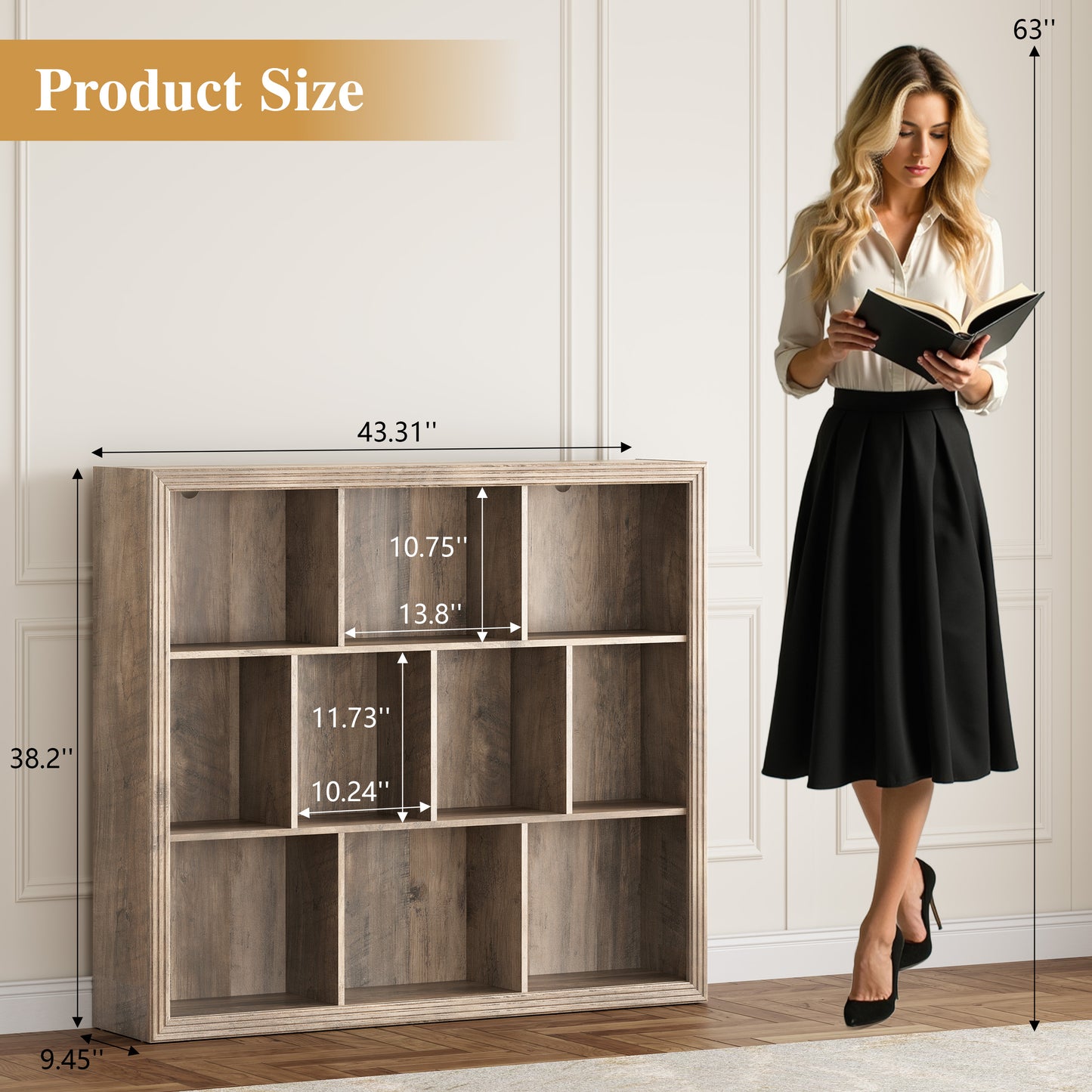BORNOON Book Shelf with 10-Cube, 43” Wide Bookshelf with Anti-Tip Device, 38” Tall Open Bookcase, Modern Display Organizer Book Case for Home Office, Entryway, Living Room, Bedroom, Study Room