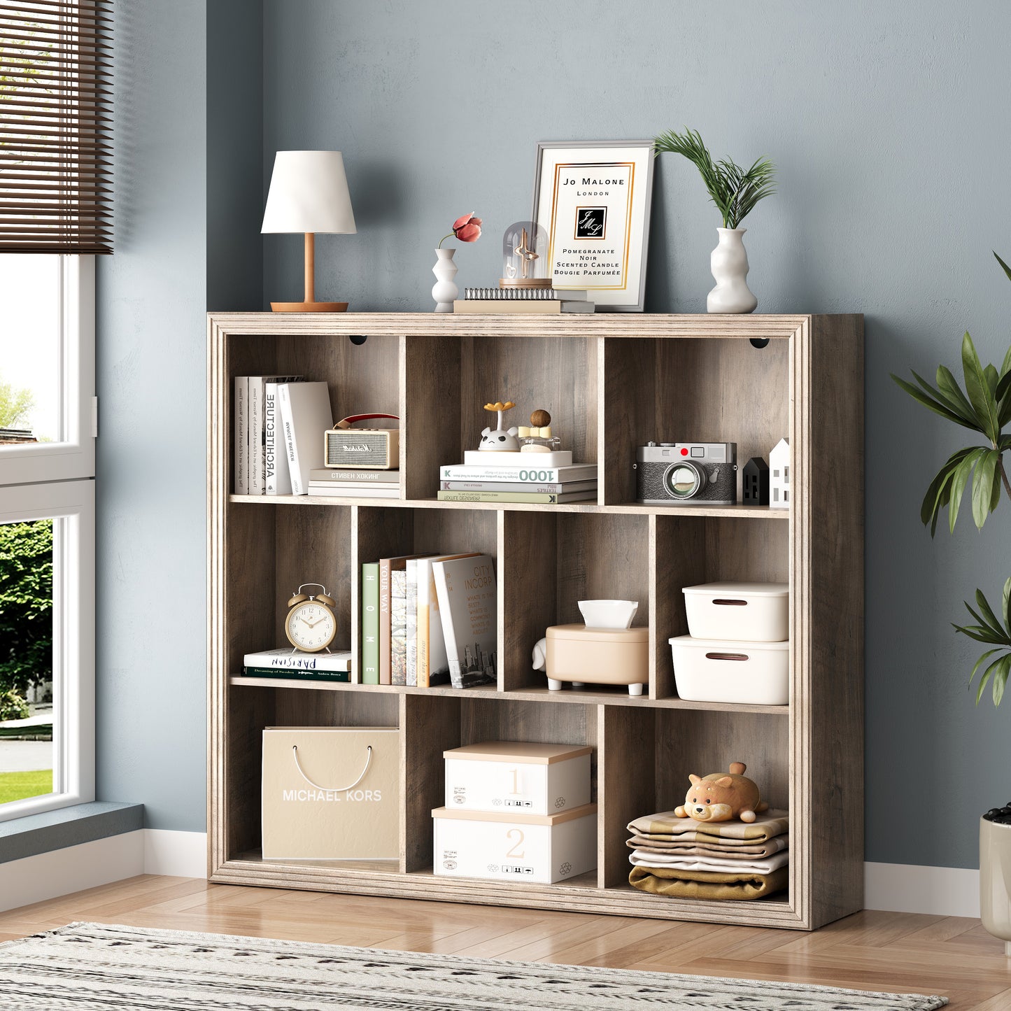 BORNOON Book Shelf with 10-Cube, 43” Wide Bookshelf with Anti-Tip Device, 38” Tall Open Bookcase, Modern Display Organizer Book Case for Home Office, Entryway, Living Room, Bedroom, Study Room