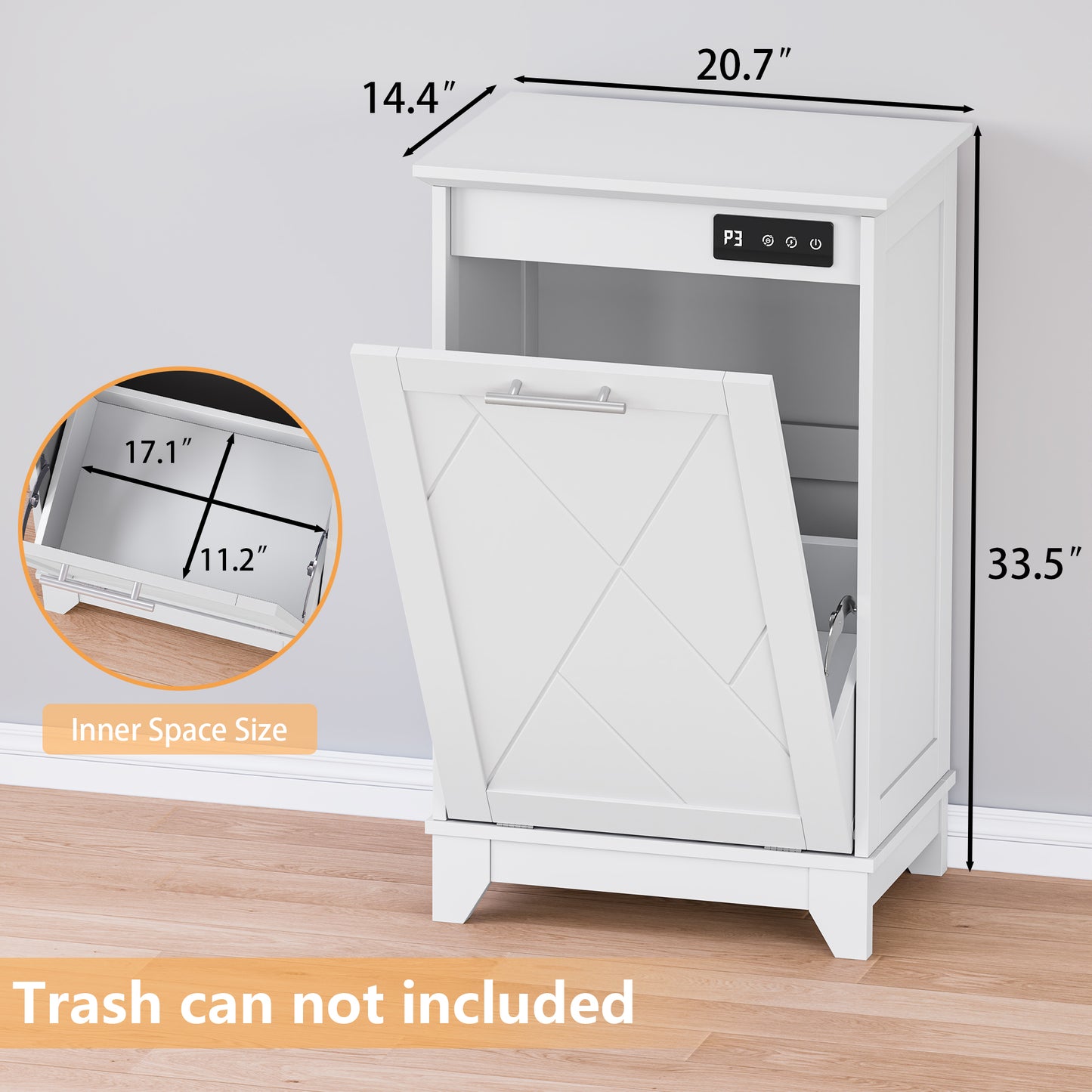 BORNOON Tilt Out Trash Can Cabinet, Hidden Trash Can Cabinet with Odor Control, Negative Ion & Ozone, Wooden Laundry Hamper Cabinet, Single Trash Cabinet for Kitchen, Bathroom, Laundry Room, White
