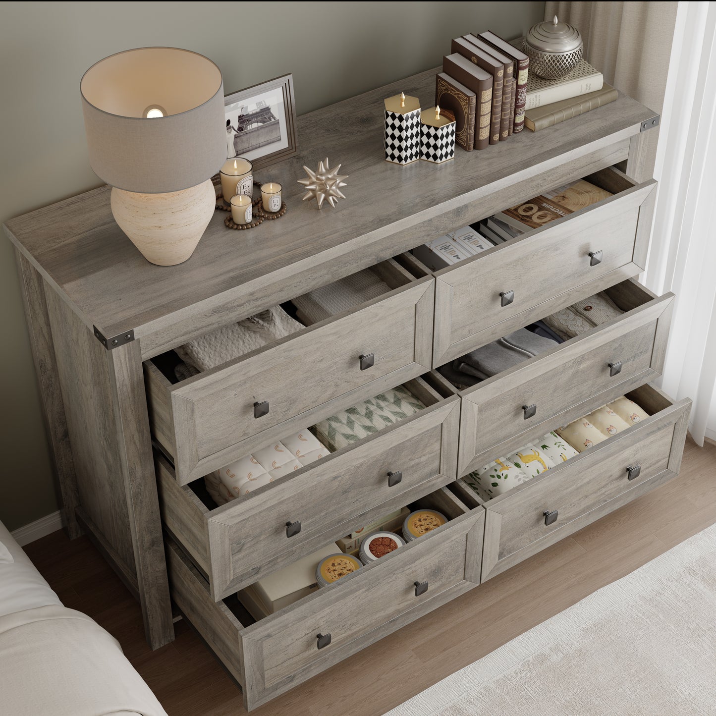 BORNOON 6-Drawer Dresser, Modern Wooden Storage Chest of Drawers, Dresser TV Stand, Wood Drawer Organizer with Metal Handles for Bedroom, Living Room, Hallway