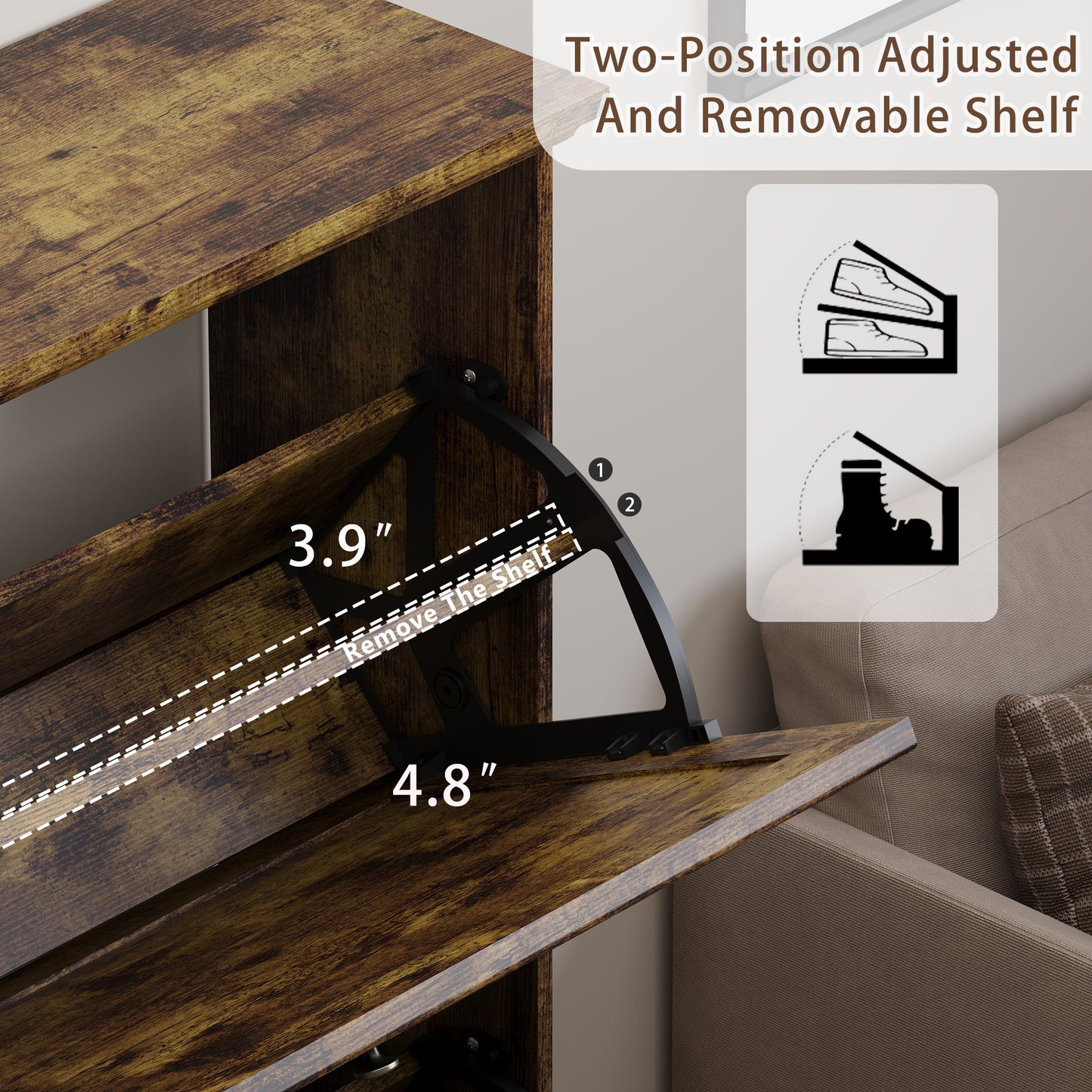 BORNOON Large Shoe Cabinet for Entryway, 4 Flip Drawer Organizer with Adjustable Shelves, Wooden Slim Shoe Storage Cabinet and Rack for Closet, Hallway, Foyer