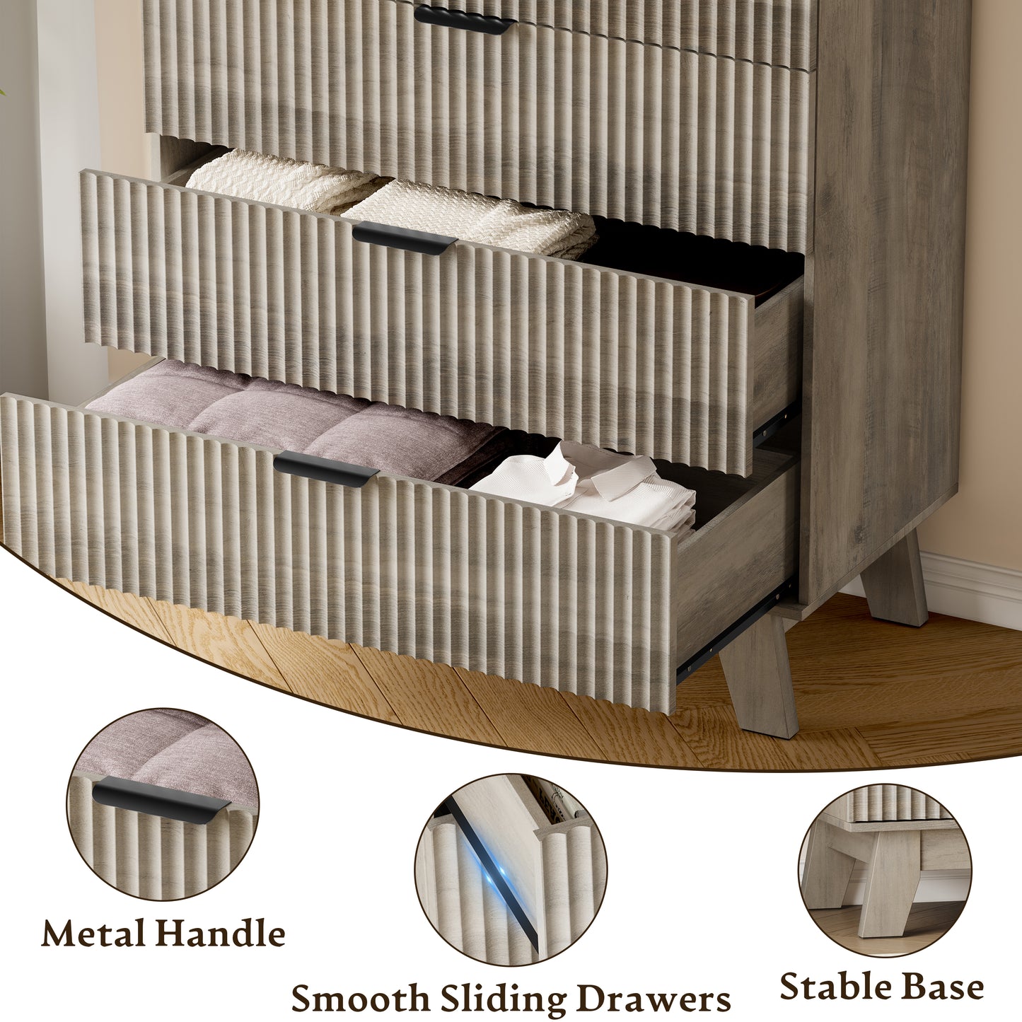 BORNOON 39" Tall Dresser for Bedroom, 4-Drawer Fluted Chest of Drawers, Modern Wood Highboy with Deep Storage, Metal Slides & Handles, Anti-Tip Kit, Vertical Clothes Organizer for Apartment, Nursery
