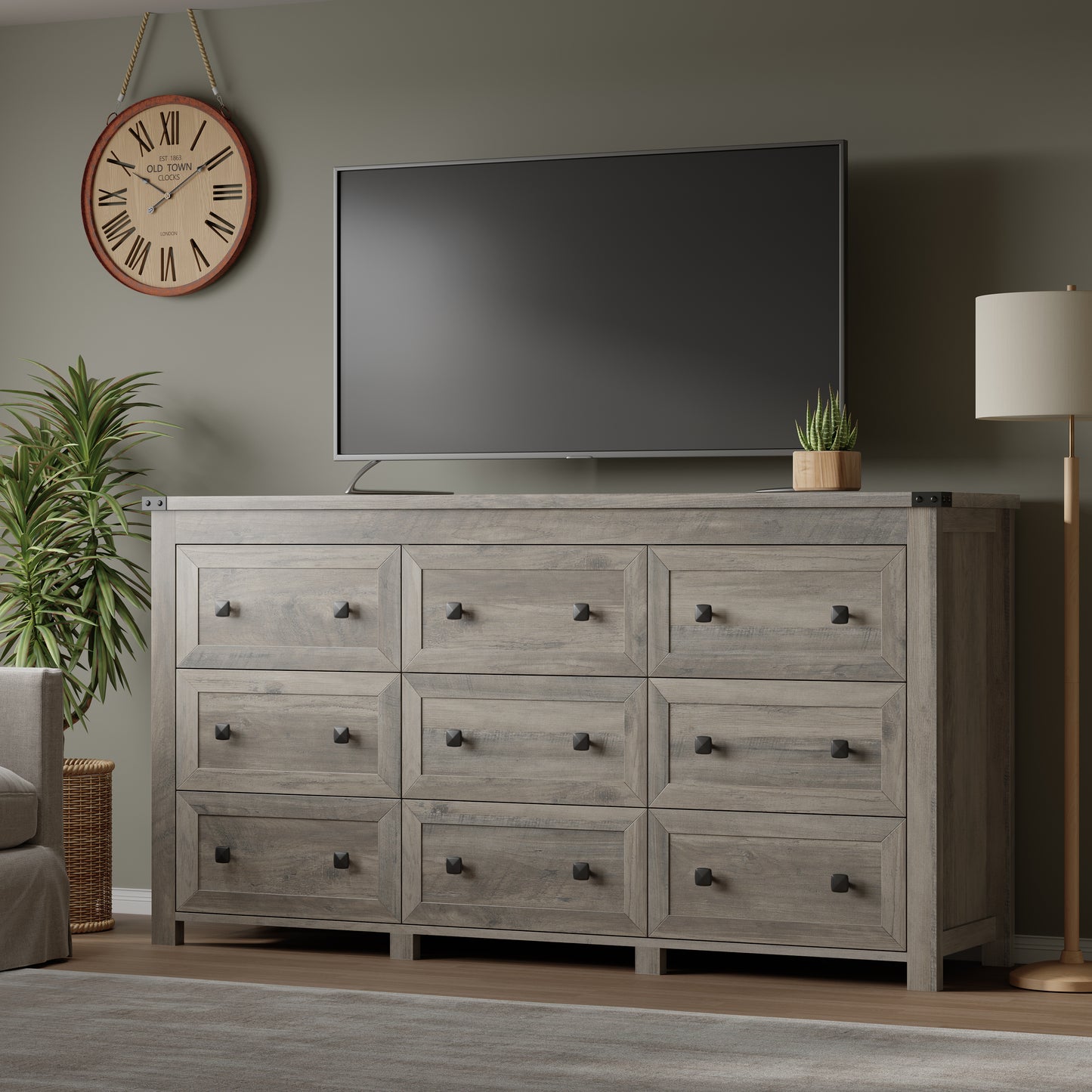 BORNOON 9-Drawer Dresser, Modern Wooden Storage Chest of Drawers, Dresser TV Stand, Wood Drawer Organizer with Metal Handles for Bedroom, Living Room, Hallway