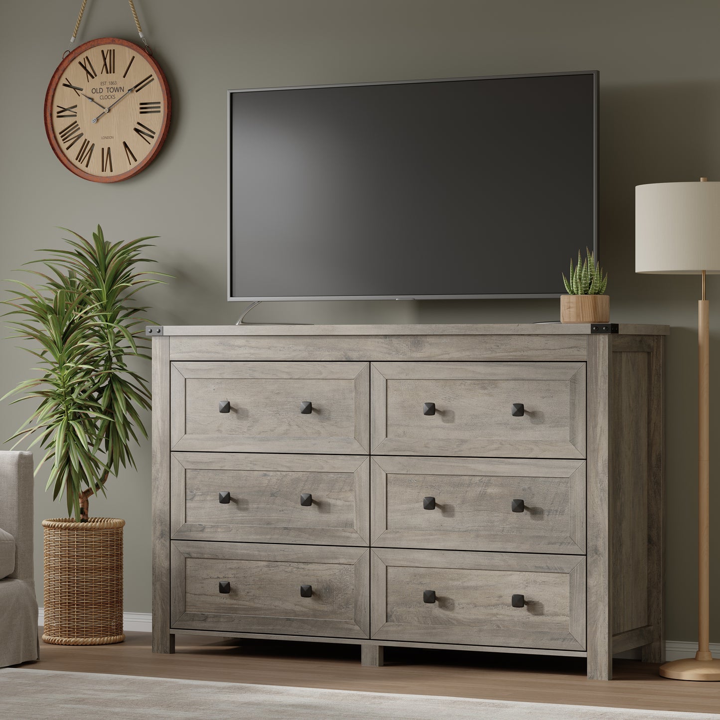 BORNOON 6-Drawer Dresser, Modern Wooden Storage Chest of Drawers, Dresser TV Stand, Wood Drawer Organizer with Metal Handles for Bedroom, Living Room, Hallway