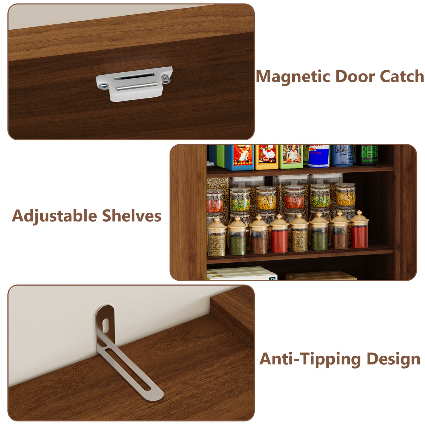 BORNOON Pantry Organizers and Storage Cabinet, 67.71” Barn Door White Kitchen Cabinet with Drawers and Adjustable Shelf, Tall Pantry for Kitchen, Dining Room, Living Room