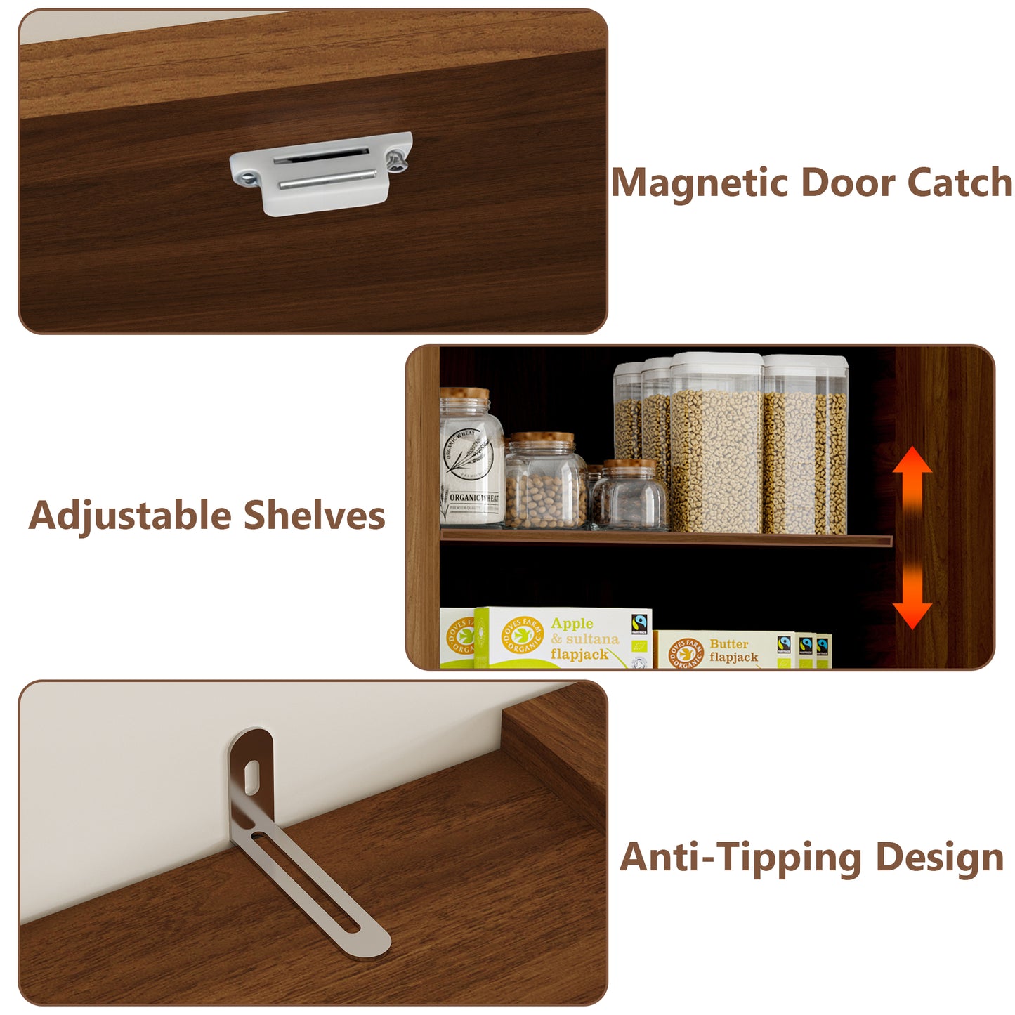BORNOON Pantry Organizers and Storage Cabinet, 71” Barn Door White Kitchen Cabinet with Drawers and Adjustable Shelf, Tall Pantry for Kitchen, Dining Room, Living Room. Bathroom and Office