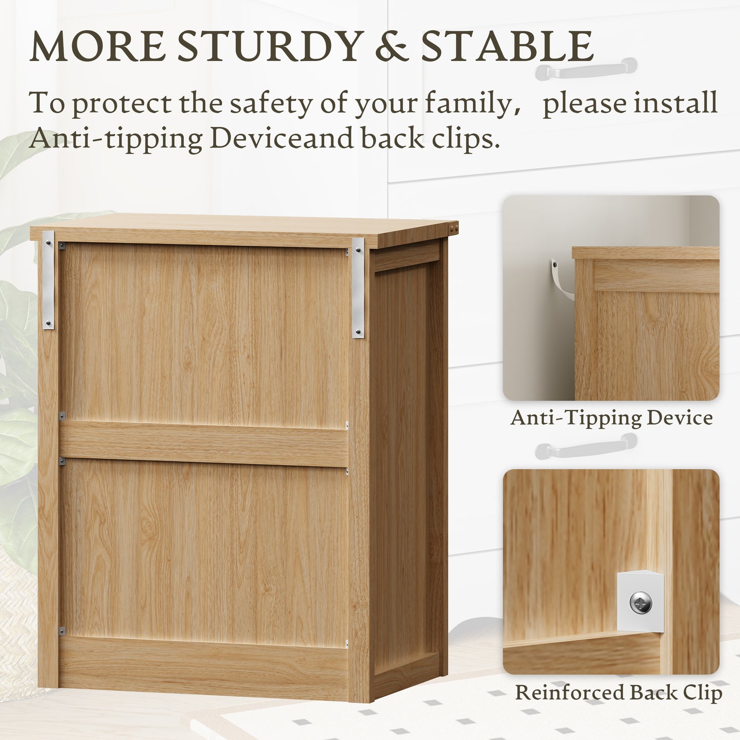 BORNOON 3-Drawer Dresser for Bedroom, Small Wooden Chest of Drawers with Metal Handles, Narrow Storage Cabinet with Anti-Tipping Design, Sturdy Dresser Organizer for Closet, Living Room, Entryway