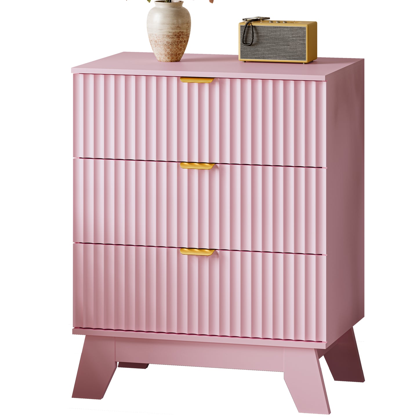 BORNOON Fluted 3 Drawer Dresser, 30.3" Tall Compact Modern Boho Chest of Drawers, Wooden Storage Cabinet for Bedroom, Living Room, Entryway, Curved Profile Design