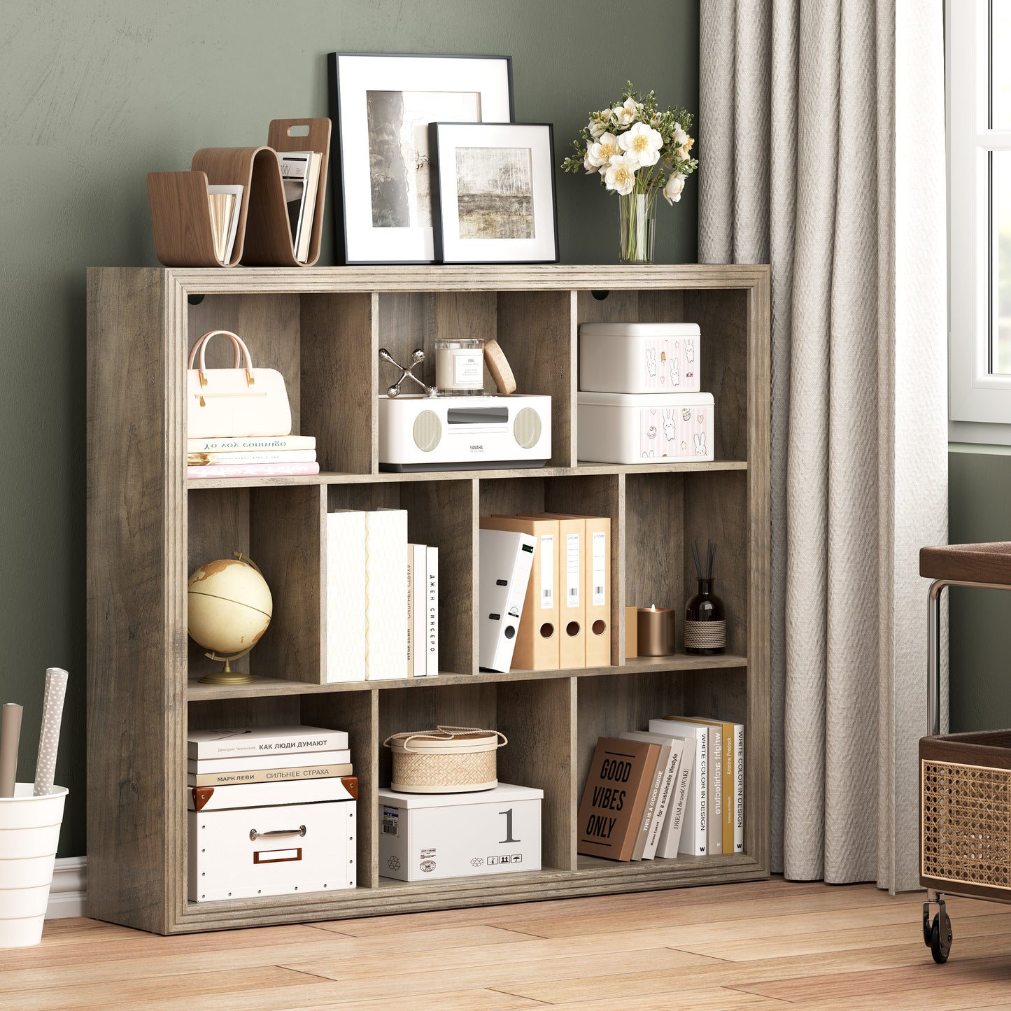 BORNOON Book Shelf with 10-Cube, 43” Wide Bookshelf with Anti-Tip Device, 38” Tall Open Bookcase, Modern Display Organizer Book Case for Home Office, Entryway, Living Room, Bedroom, Study Room
