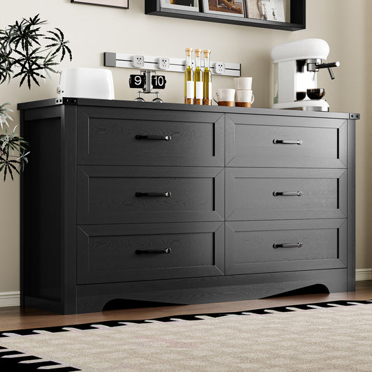 BORNOON 6-Drawer Dresser for Bedroom, Modern Wooden Chest of Drawers with Metal Handles, Anti-Tipping Design, Sturdy and Stable Storage Organizer for Living Room, Entryway, Home Office
