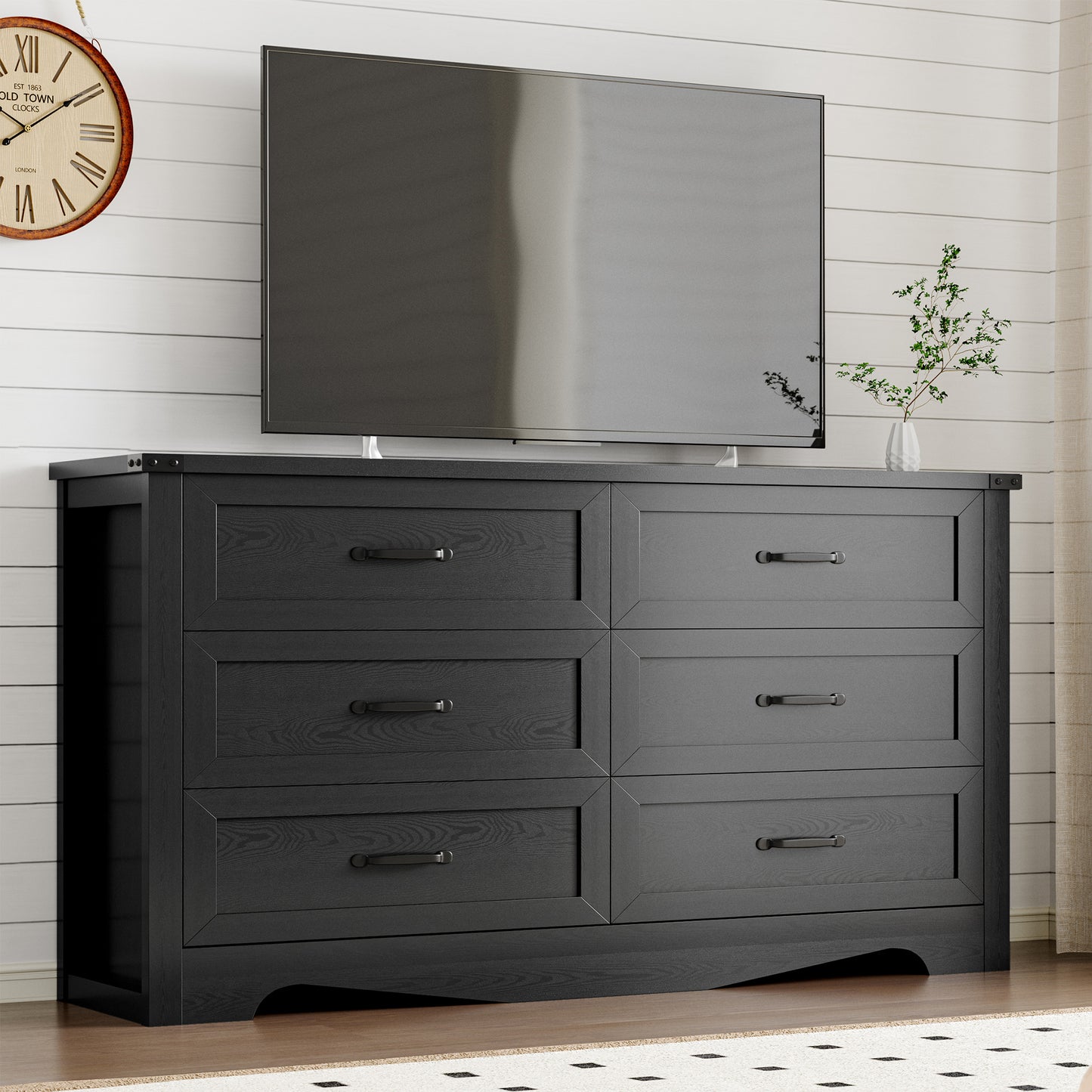 BORNOON 6-Drawer Dresser for Bedroom, Modern Wooden Chest of Drawers with Metal Handles, Anti-Tipping Design, Sturdy and Stable Storage Organizer for Living Room, Entryway, Home Office