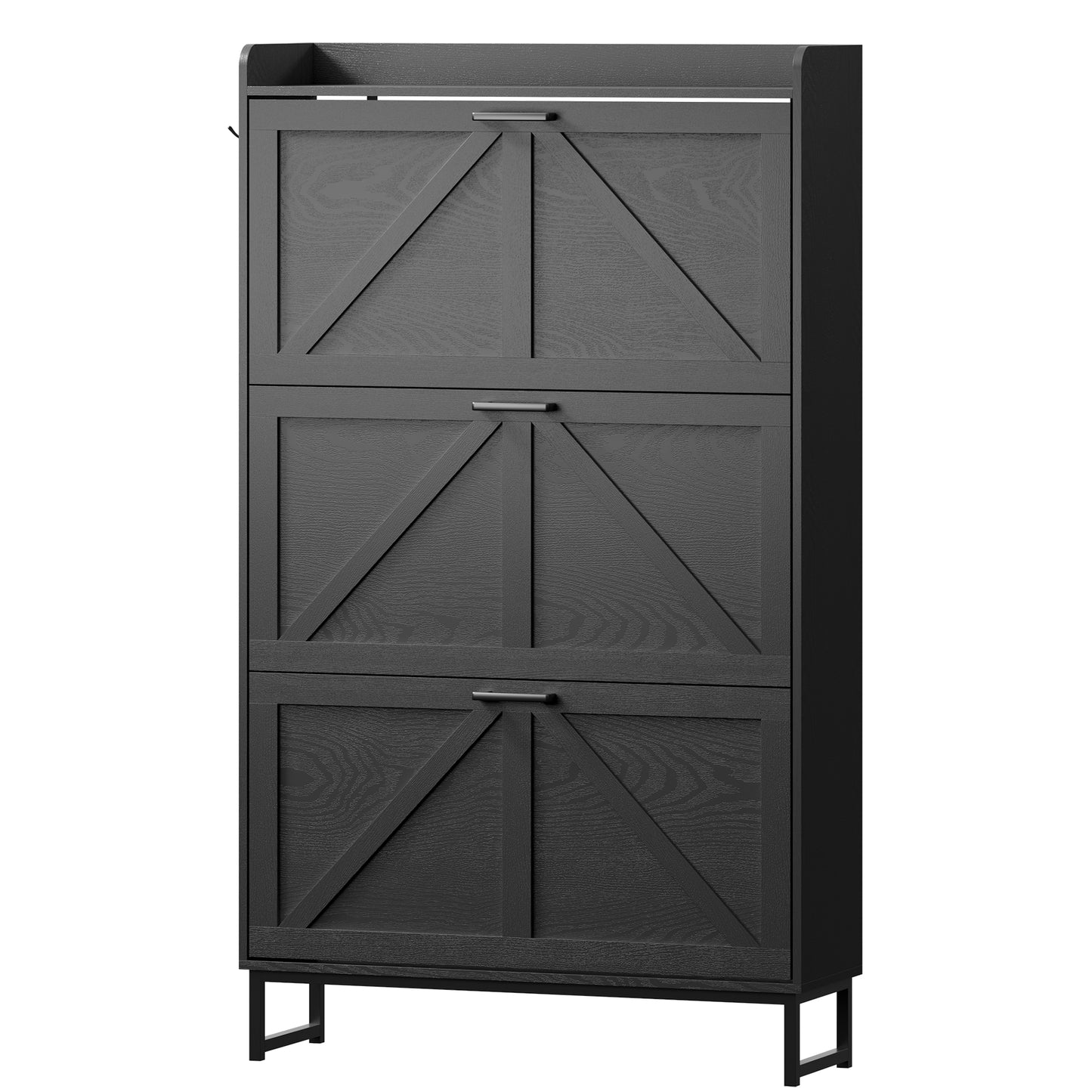 BORNOON Shoe Cabinet with 3 Flip Drawers Narrow Shoe Storage Cabinet Organizer Wooden Freestanding Shoe Rack Hidden Slim Shoes Storage Cabinet for Entryway, Hallway, Living Room, Bedroom