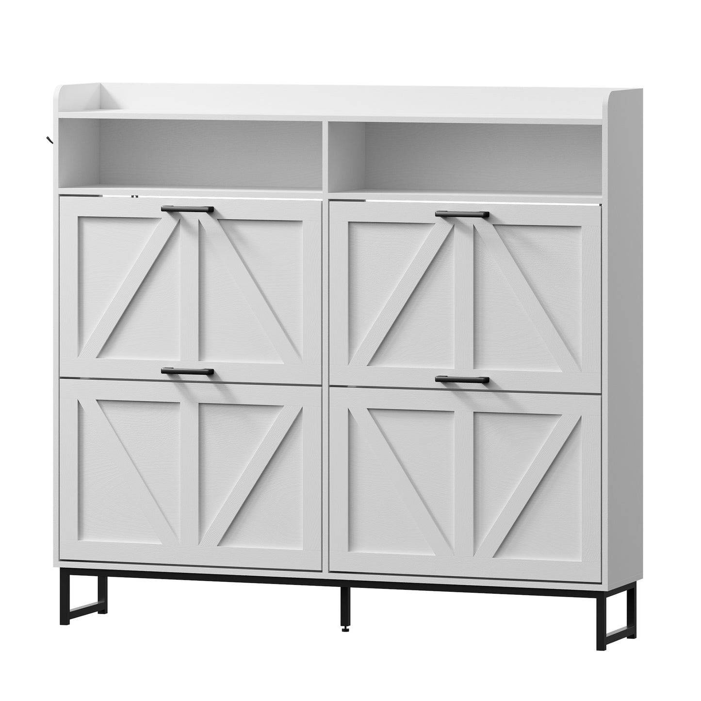 BORNOON Shoe Cabinet with 4 Flip Drawers Narrow Shoe Storage Cabinet Organizer Wooden Freestanding Shoe Rack Hidden Slim Shoes Storage Cabinet for Entryway, Hallway, Living Room, Bedroom