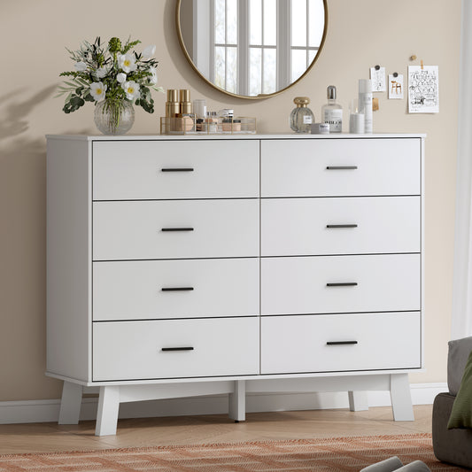 BORNOON Dresser for Bedroom with 8-Drawer, 37" Tall Modern Chest of Drawers with Metal Handles, X-Shape Base & Adjustable Center Leg, Anti-Tip Closet Organizers and Storage