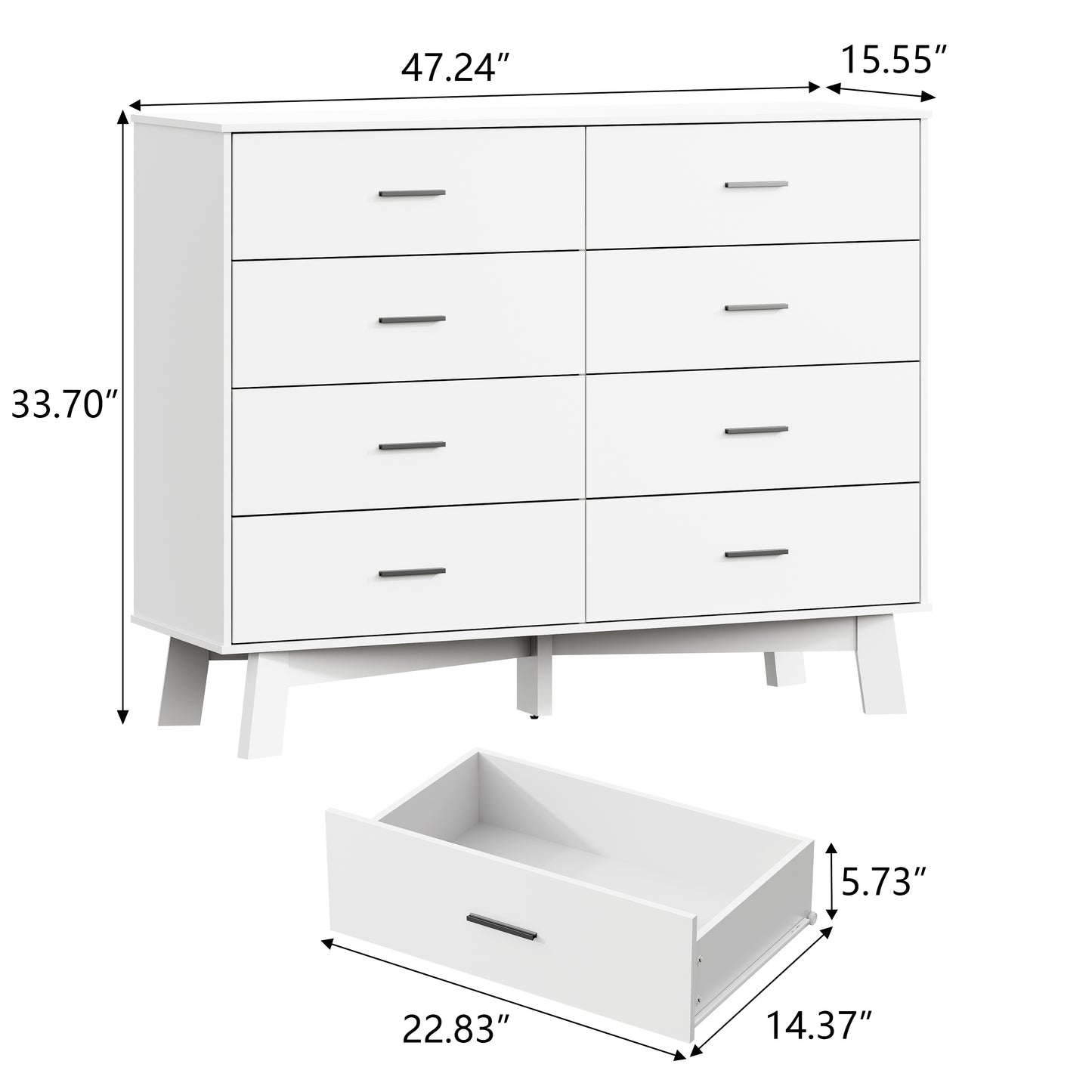 BORNOON Dresser for Bedroom with 8-Drawer, 37" Tall Modern Chest of Drawers with Metal Handles, X-Shape Base & Adjustable Center Leg, Anti-Tip Closet Organizers and Storage