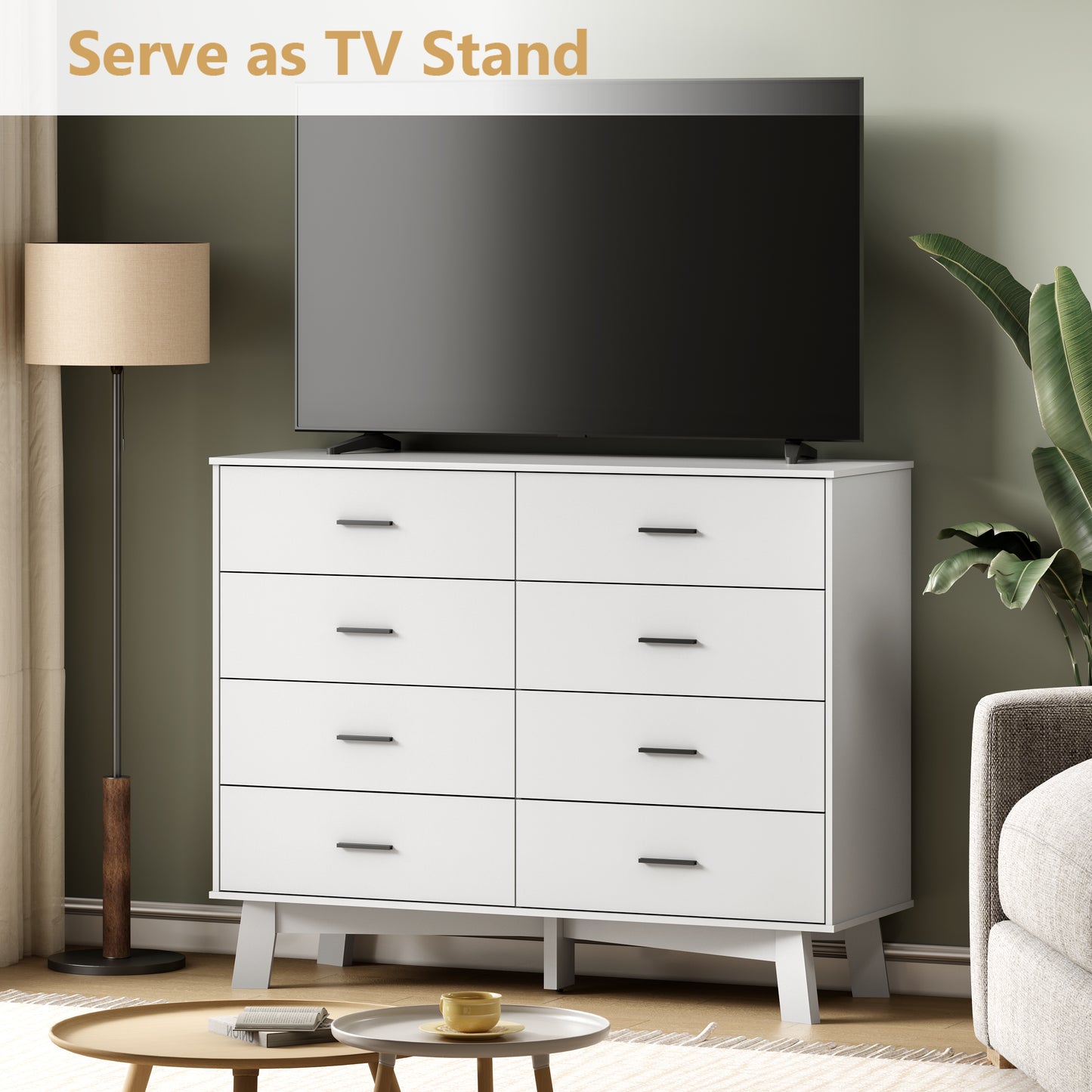 BORNOON Dresser for Bedroom with 8-Drawer, 37" Tall Modern Chest of Drawers with Metal Handles, X-Shape Base & Adjustable Center Leg, Anti-Tip Closet Organizers and Storage